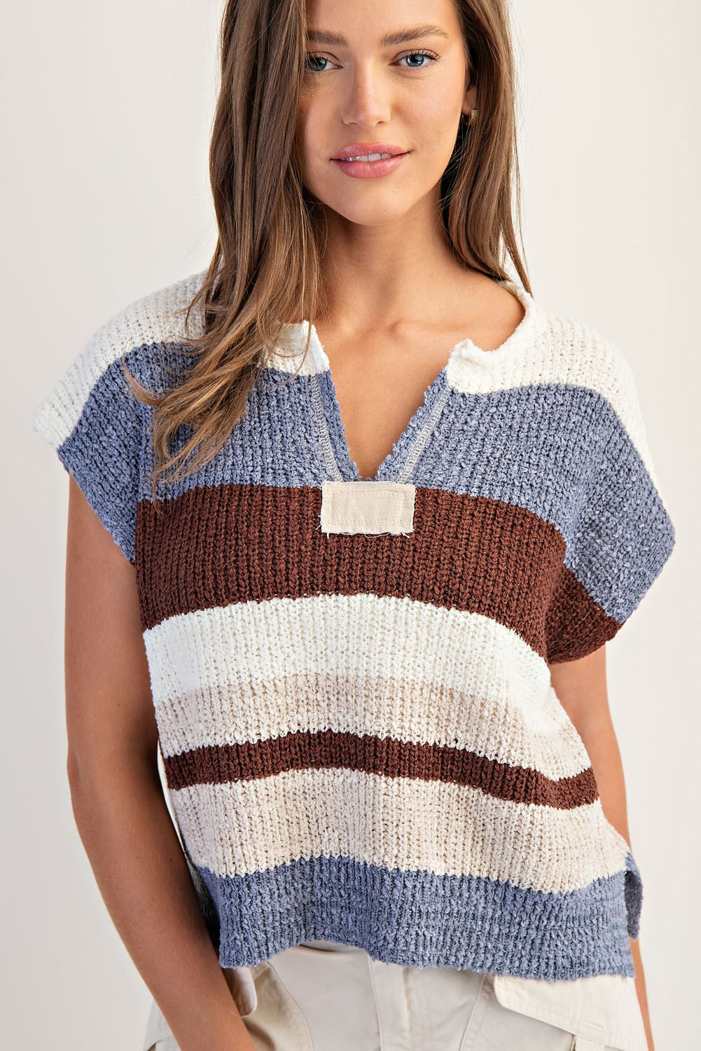 Multicolor Striped Cap Sleeve Sweater by ee:some