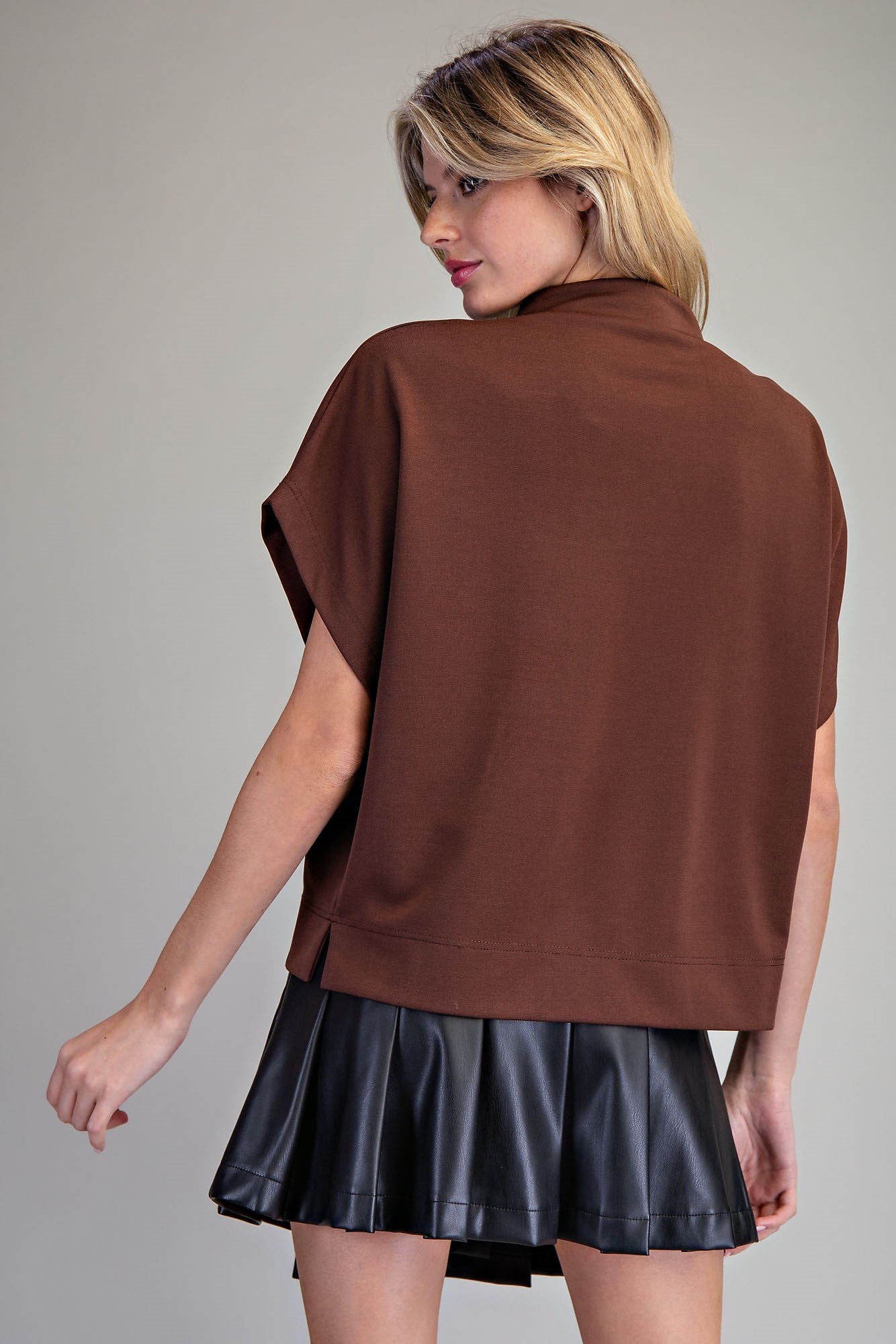 Solid Mock Neck Short Sleeve Top by ee:some