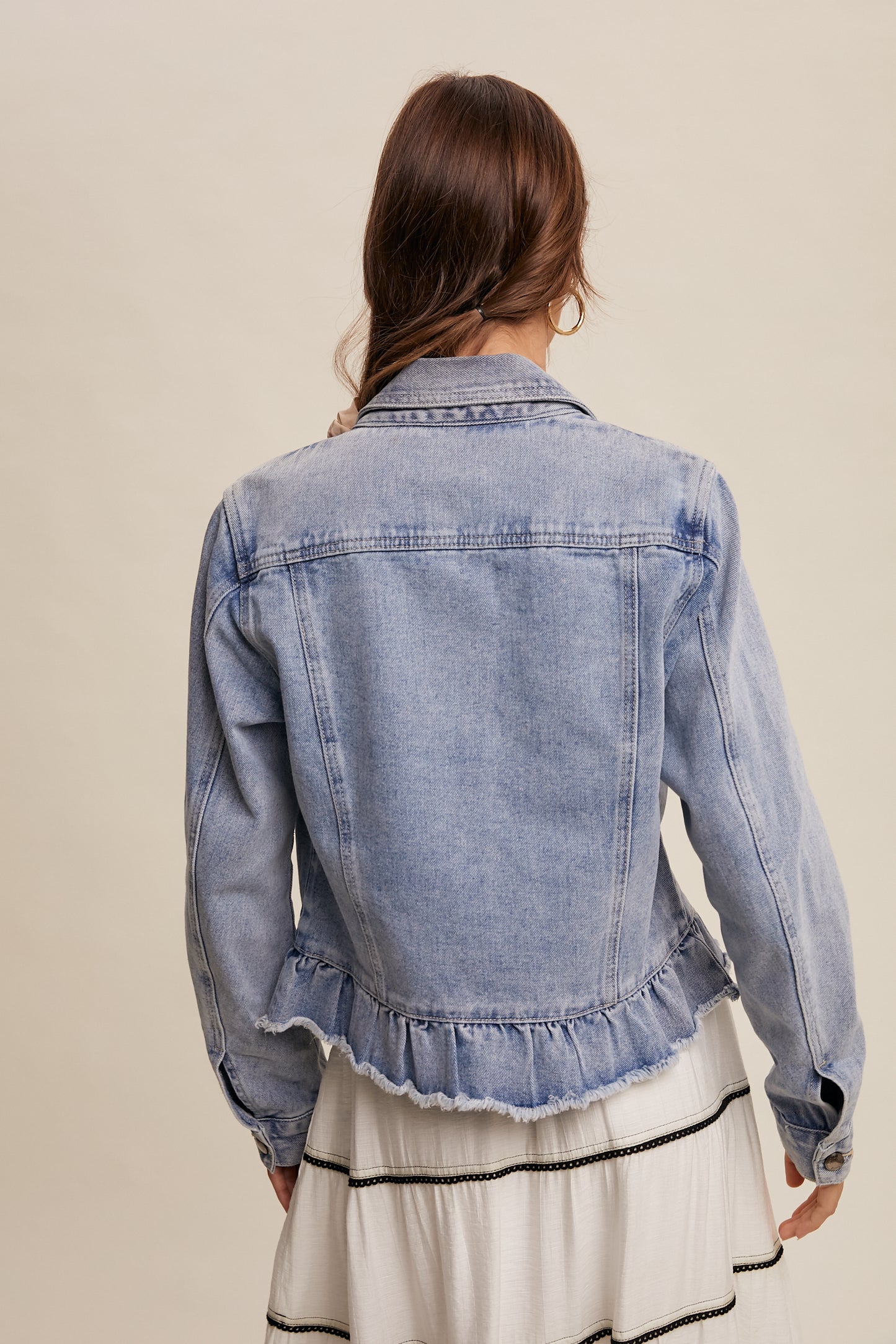 Ruffled Hem Denim Jacket by Listicle