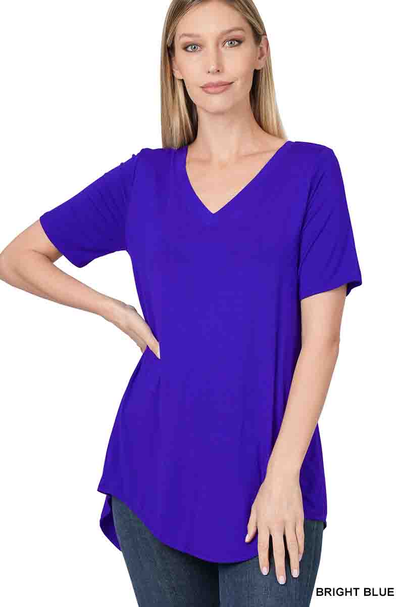 Luxe Short-Sleeve V-Neck Hi-Low Hem Top