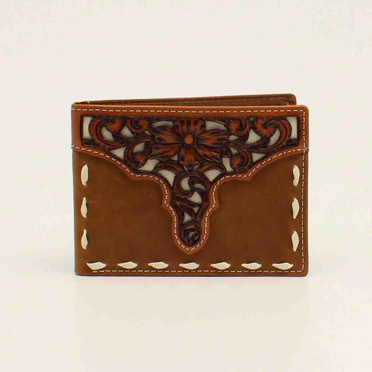 Ariat Men's Removable Pass Case Overlay Stitch Brown Wallet