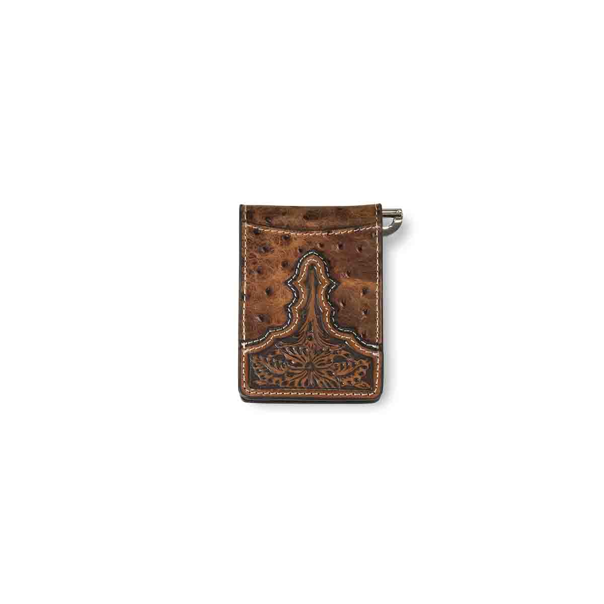 Ariat Men's Ostrich Floral Embossed Bifold Money Clip Wallet
