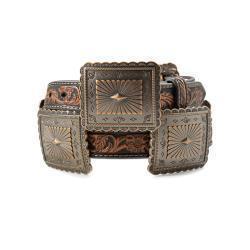 Ariat Ladies Belt 1" Floral Embossed Scalloped Conchos Brown Belt by M&F Western