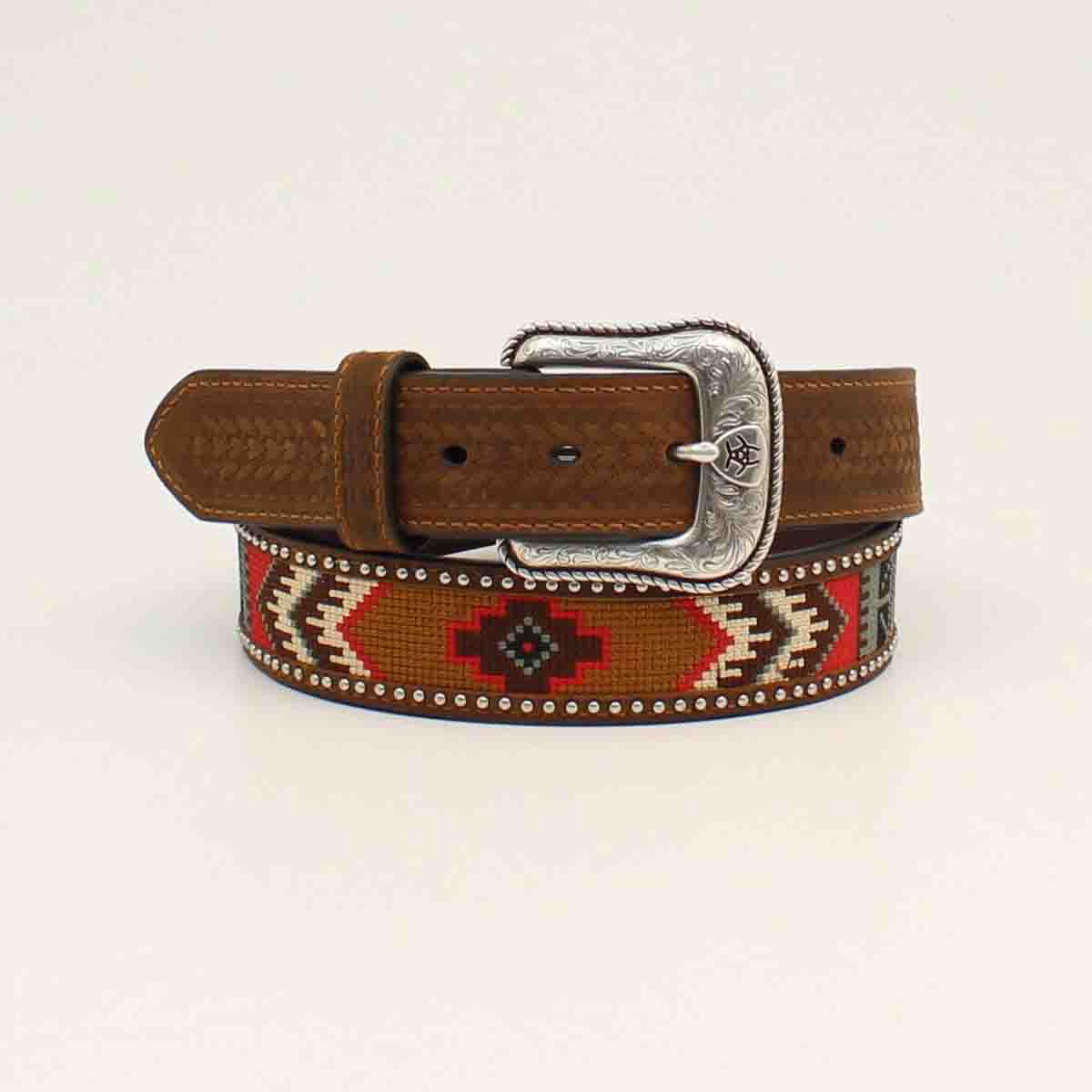 Ariat Men's Embroidered Inlay Round Conchos Brown Belt