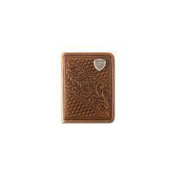 Ariat Mens Bifold Style Wallet Basket Weave Floral Shield Tan by M&F Western