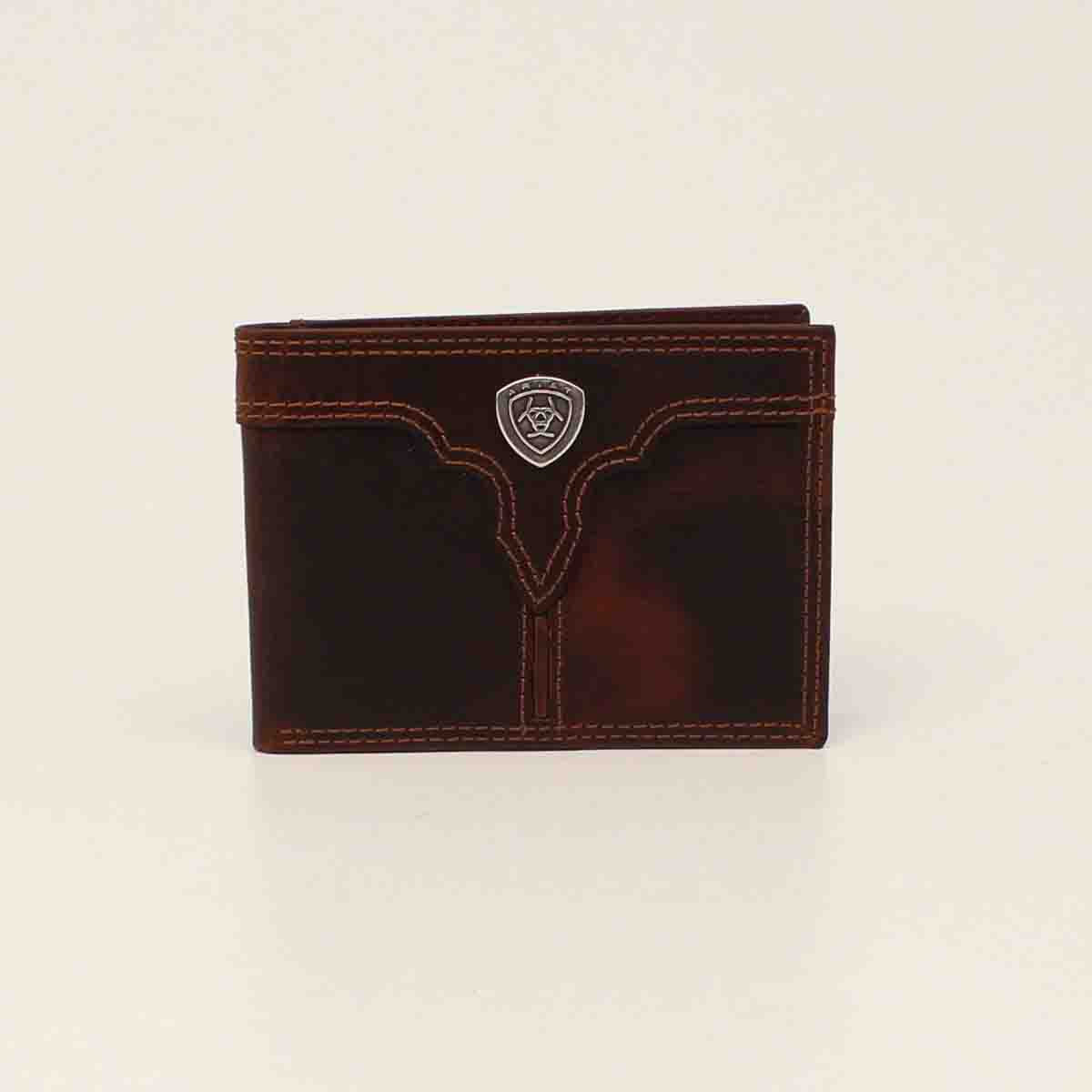 Ariat Men's Center Bump Logo Shield Brown Bifold Wallet