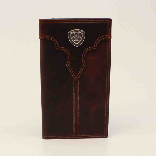 Ariat Men's Center Bump Logo Shield Brown Rodeo Wallet