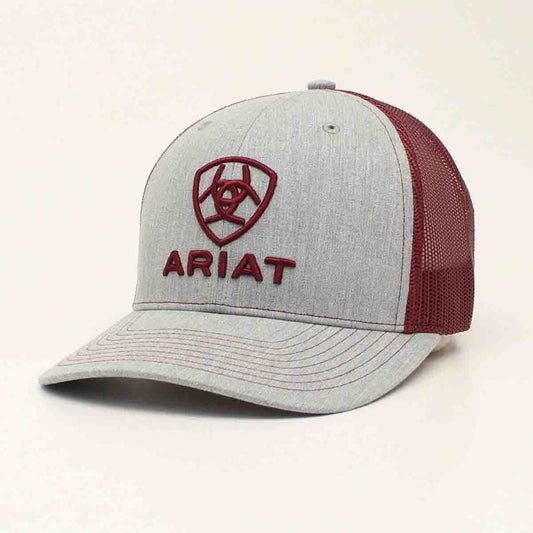 Ariat Men's Embroidered Logo Grey and Burgundy Snapback Cap