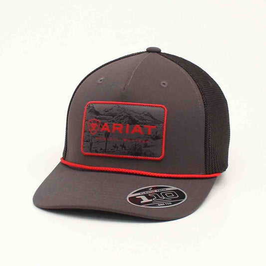 Ariat Men's FlexFit 110 Rectangle Ariat Grey with Red Patch Snapback