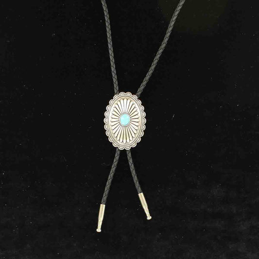 Double S Adult Bolo Oval Flower with Turquoise Slide