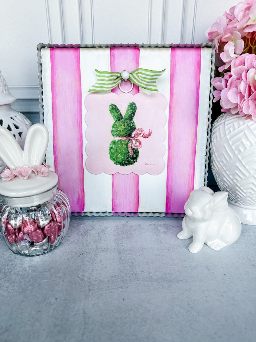 Mini Scallop Art Pink Boxwood Bunny by The Round Top Collection