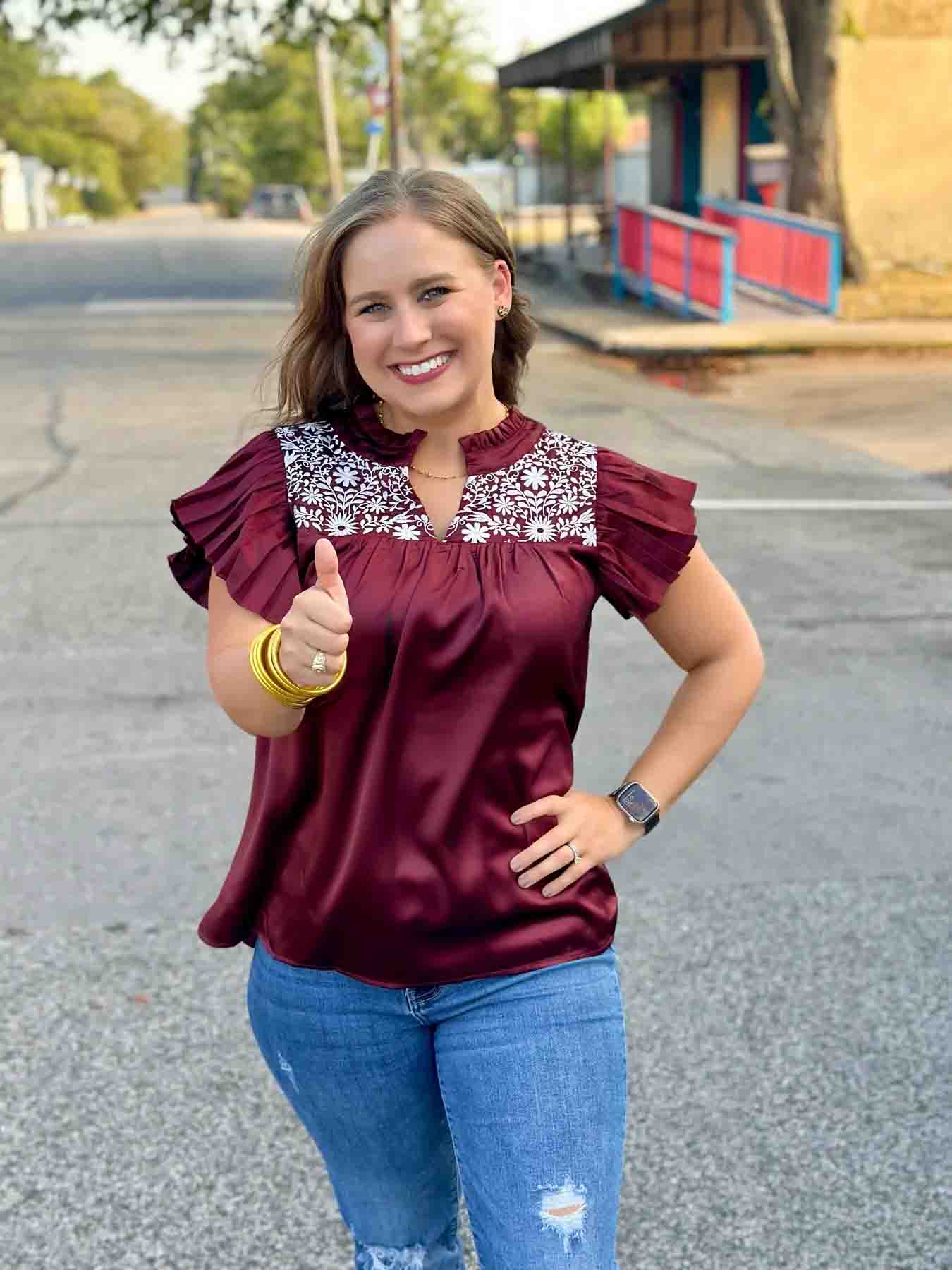 Aggie Embroidered Top by Washco Apparel