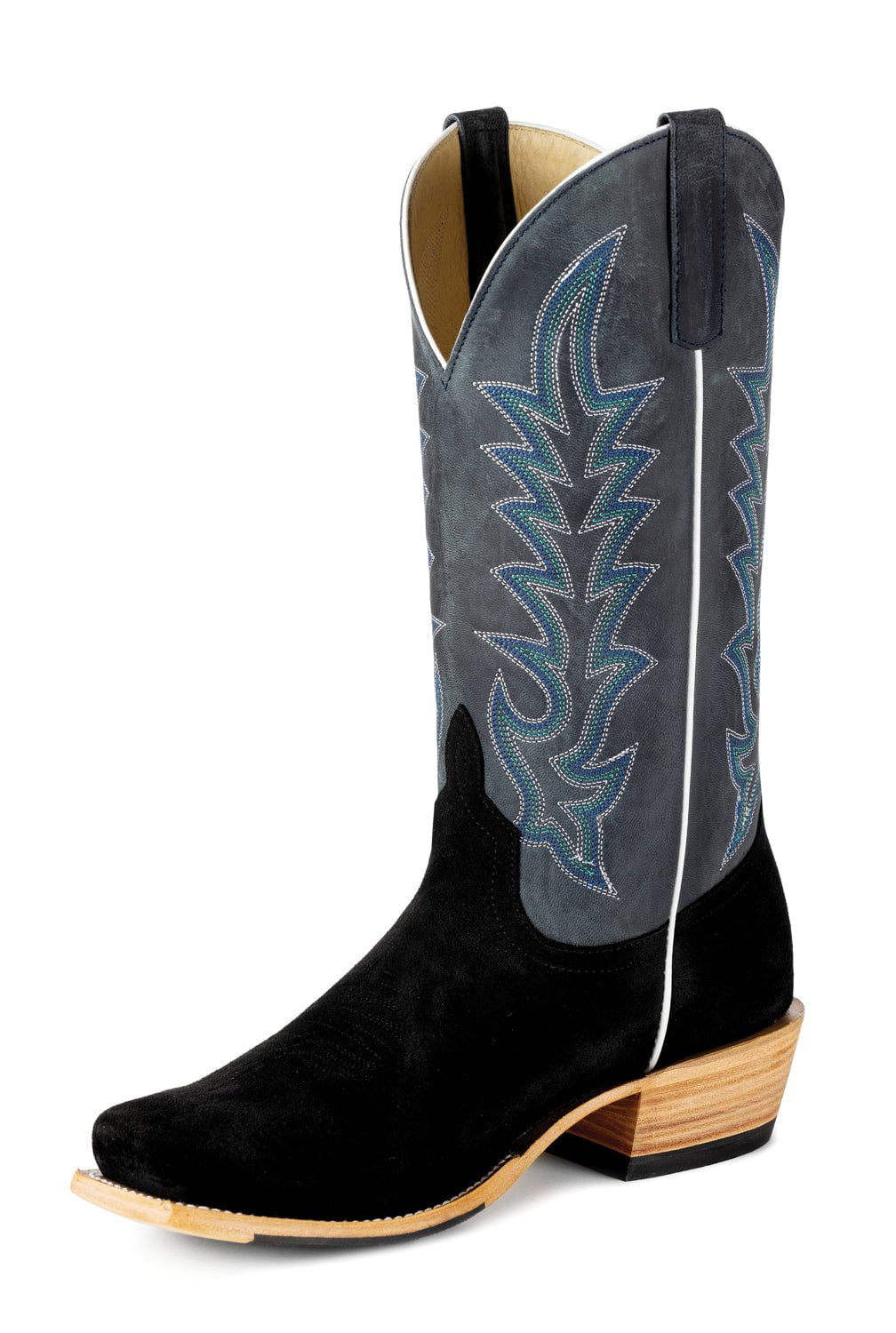 Black Suede Cowboy Boots with 13" Blue Goat Top by Horse Power