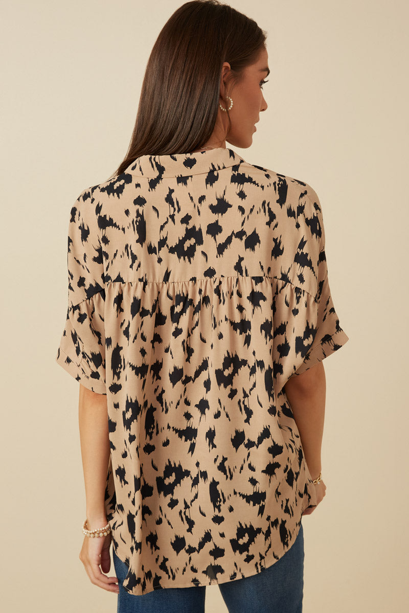 Button Up Animal Print Dolman Shirt by Hayden