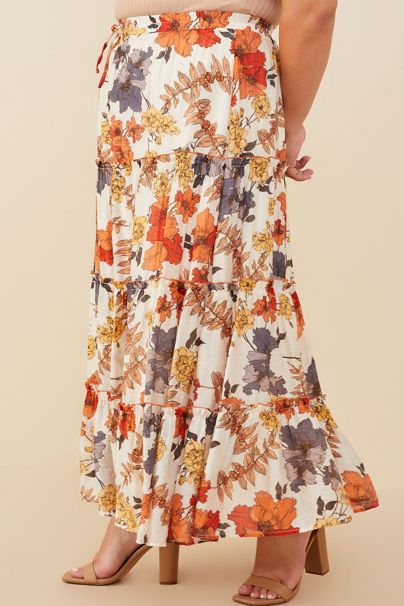 Textured Floral Contrast Merrowed Tiered Skirt by Hayden