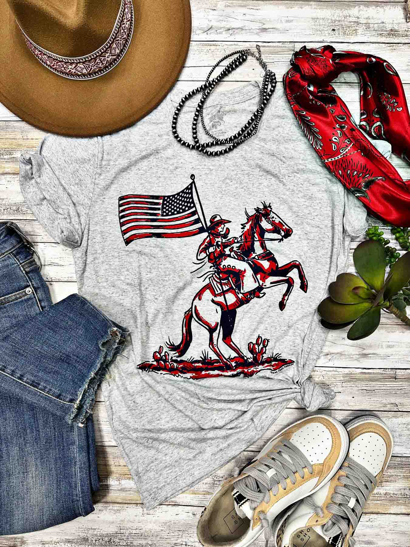 Patriotic Cowboy Tee in White Fleck by Texas True Threads
