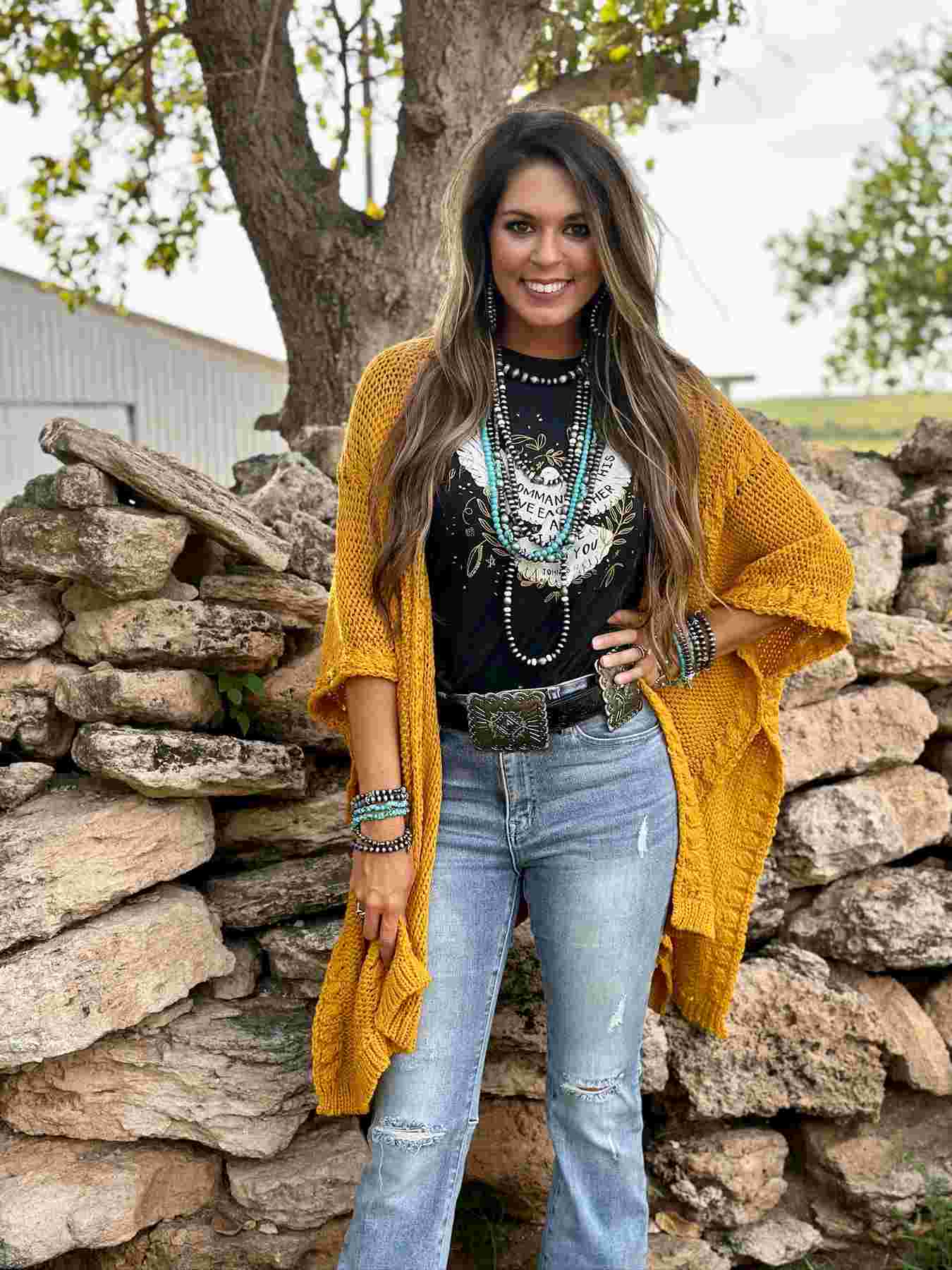 Kate Mustard Knit Kimono