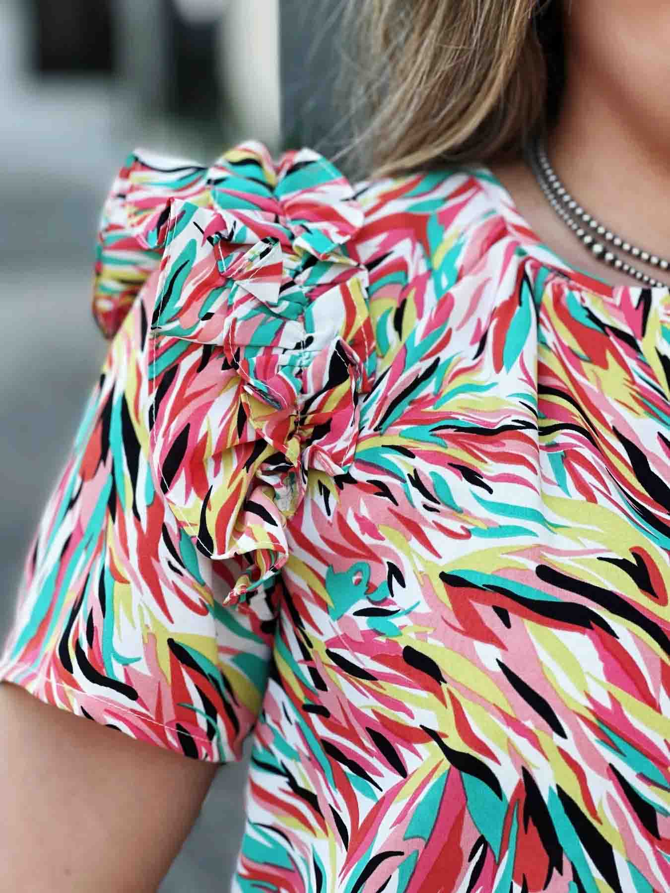 Tonya V-Neck Printed Top by Washco Apparel