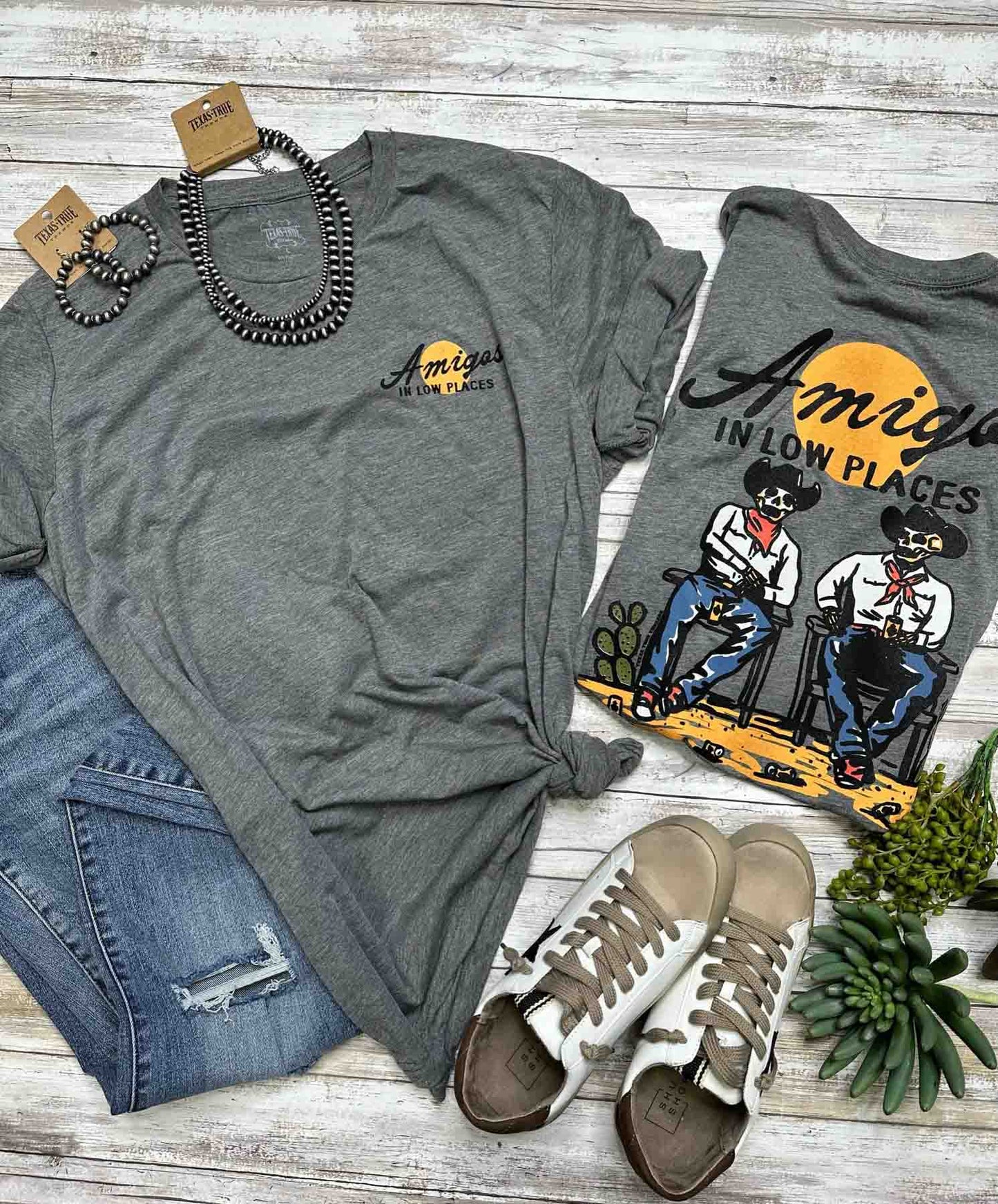 Amigos in Low Places TriBlend Tee in Grey by Texas True Threads