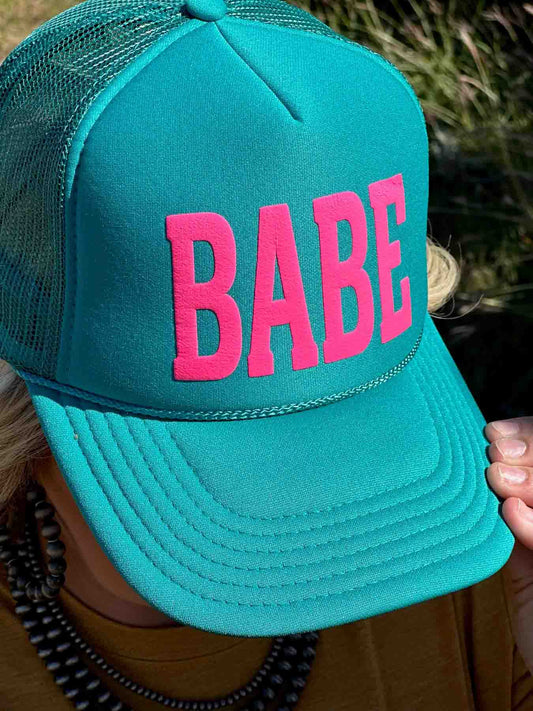 Babe in Pink Puff on Turquoise Trucker Cap by Texas True Threads