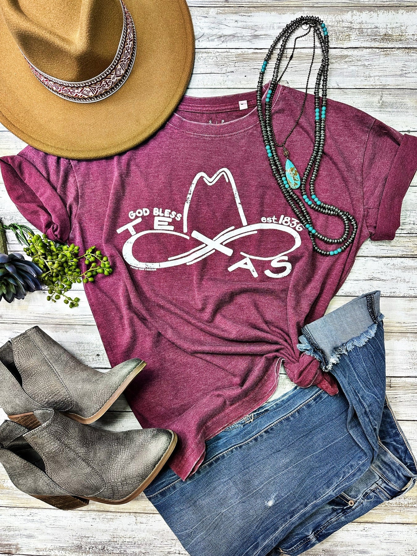 God Bless Texas Tee in Maroon by Texas True Threads