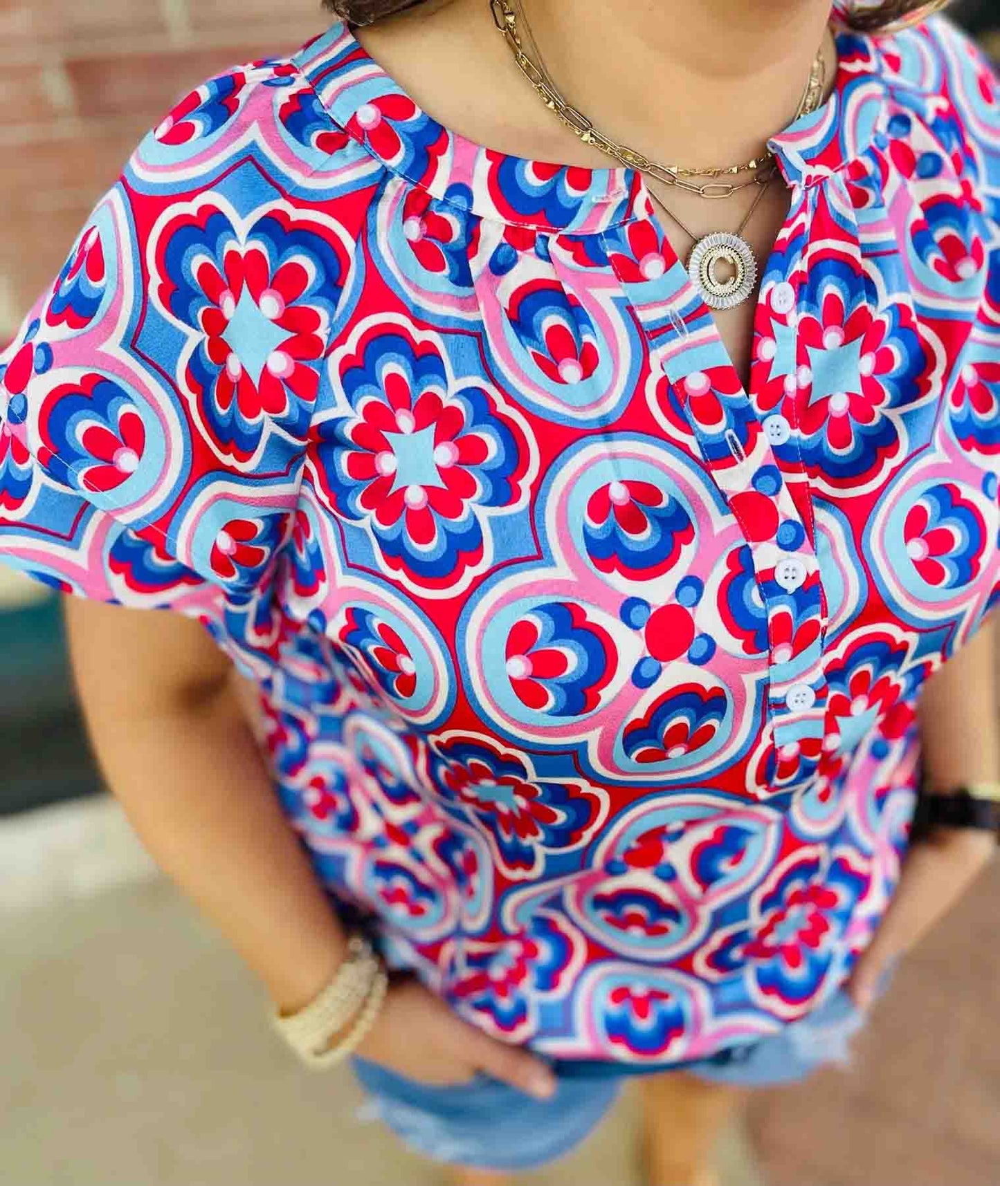 Josie Short Sleeve Printed Top