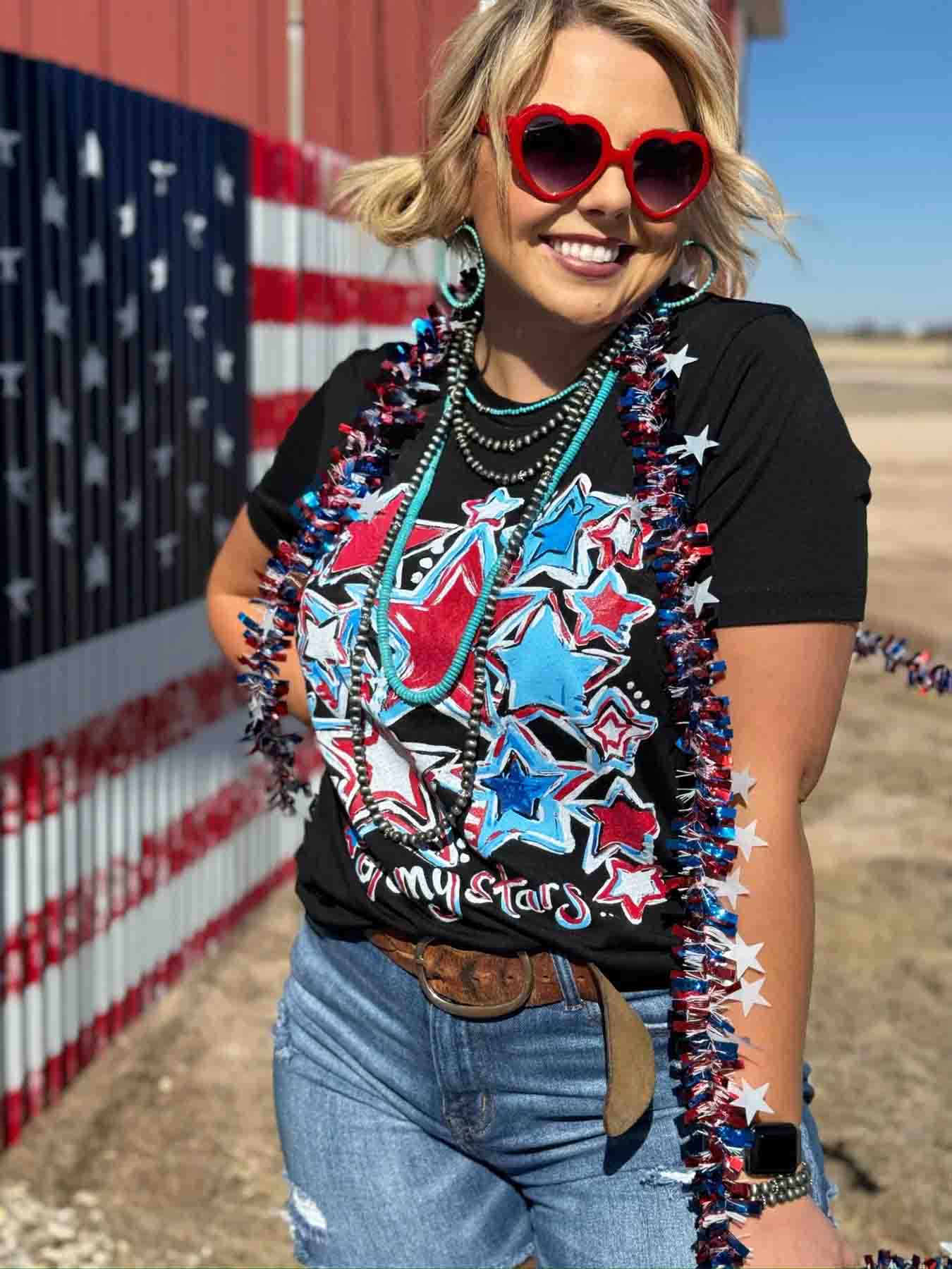 Oh My Stars Tee in Black by Callie Ann Stelter and Texas True Threads