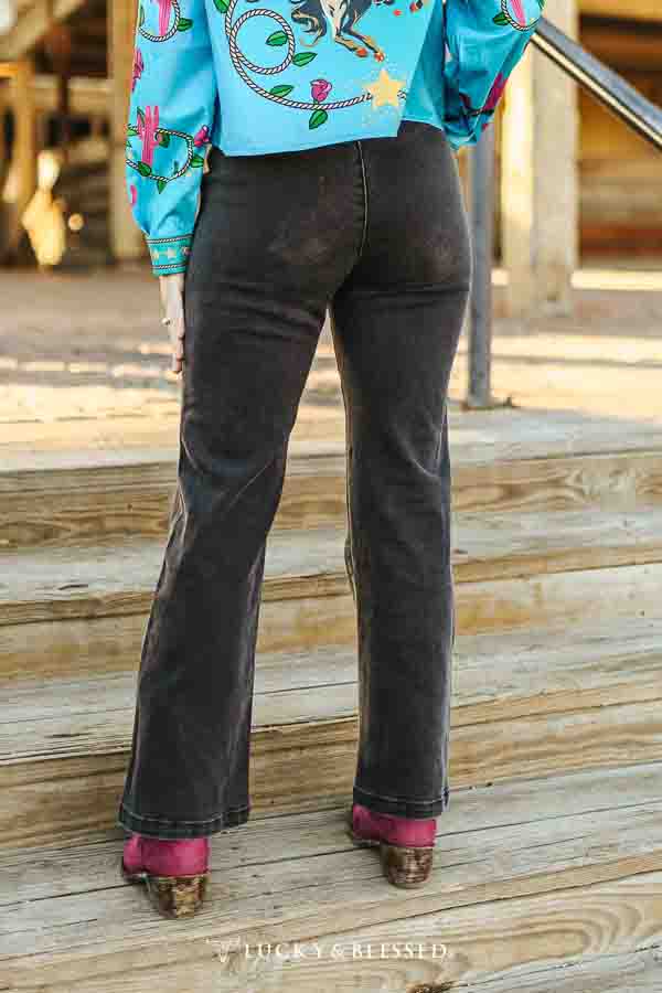 Tapered High Rise Bootcut 90's Vintage Jeans in Black by Lucky & Blessed