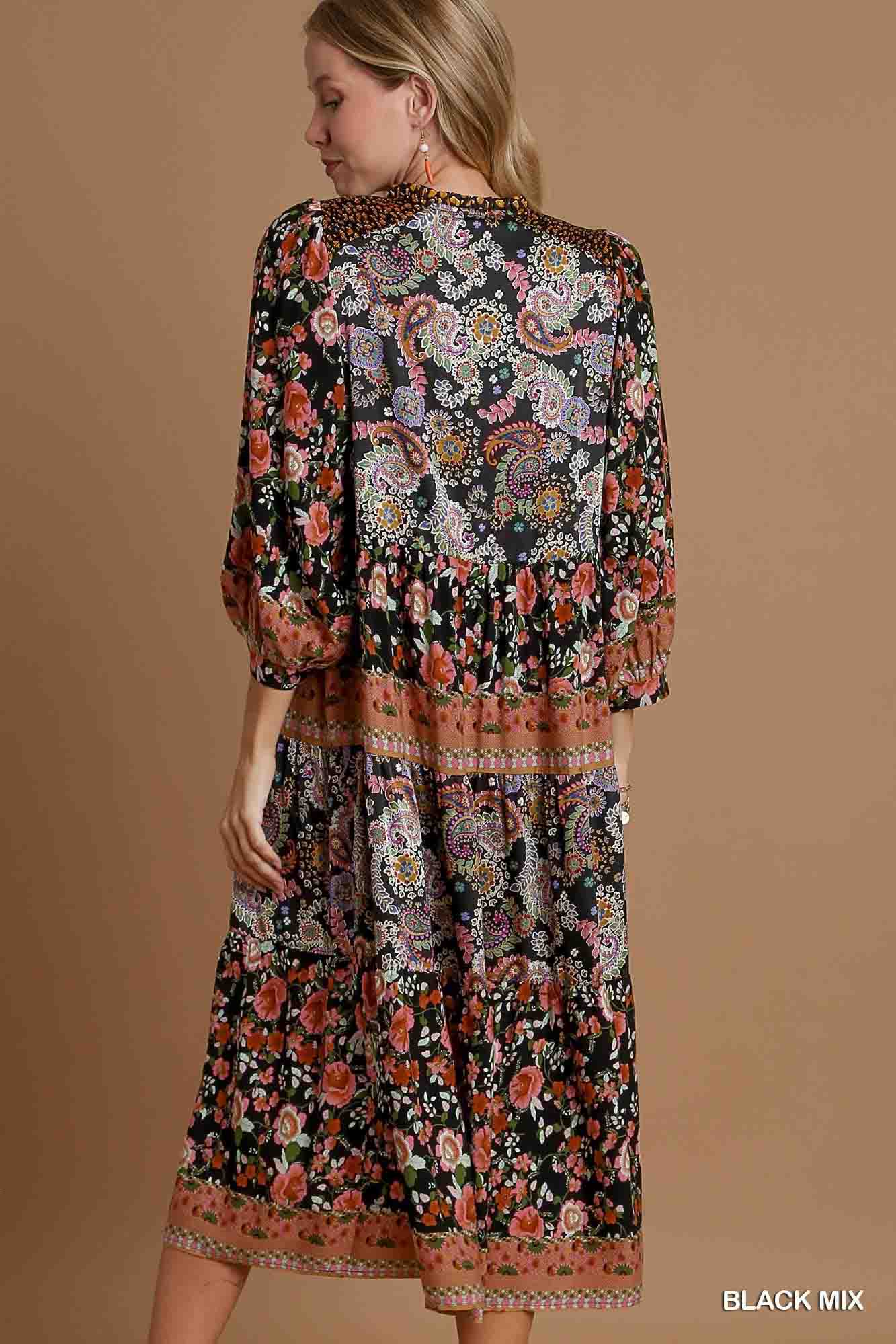 Floral Print Midi Dress in Black Mix by Umgee