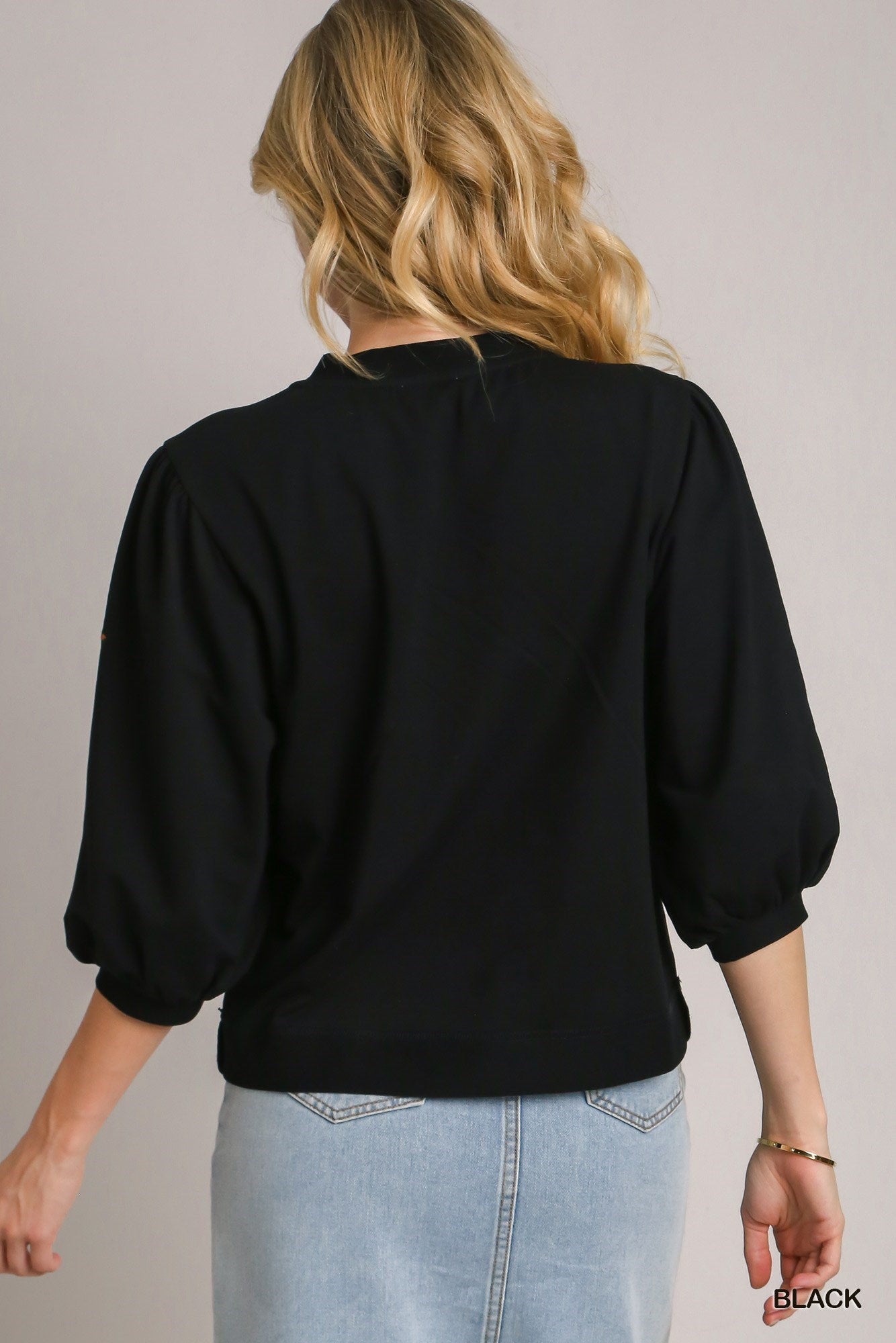 Crewneck 3/4 Sleeve Top with Embroidery