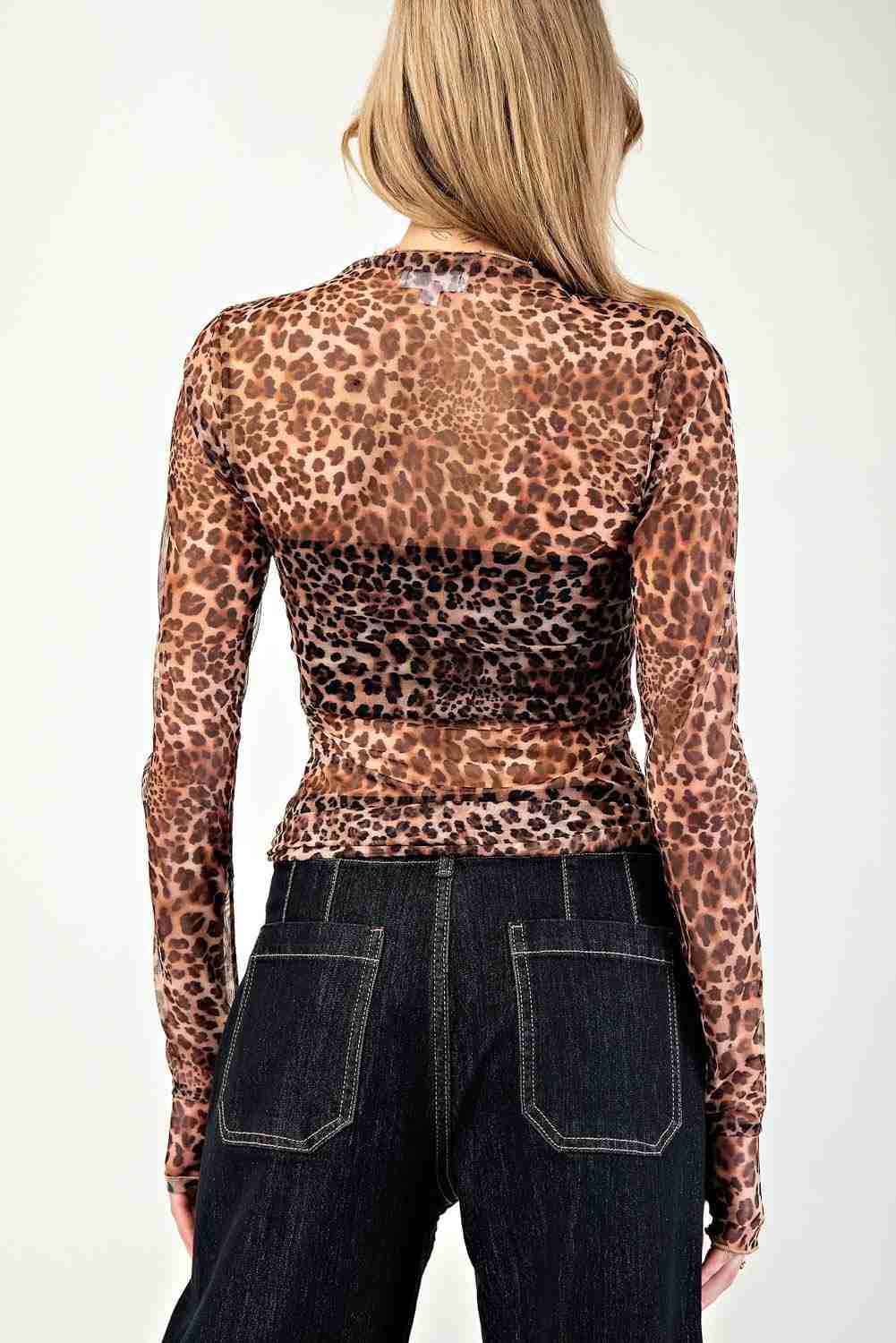 Sheer Leopard Printed Long Sleeve Top by ee:some