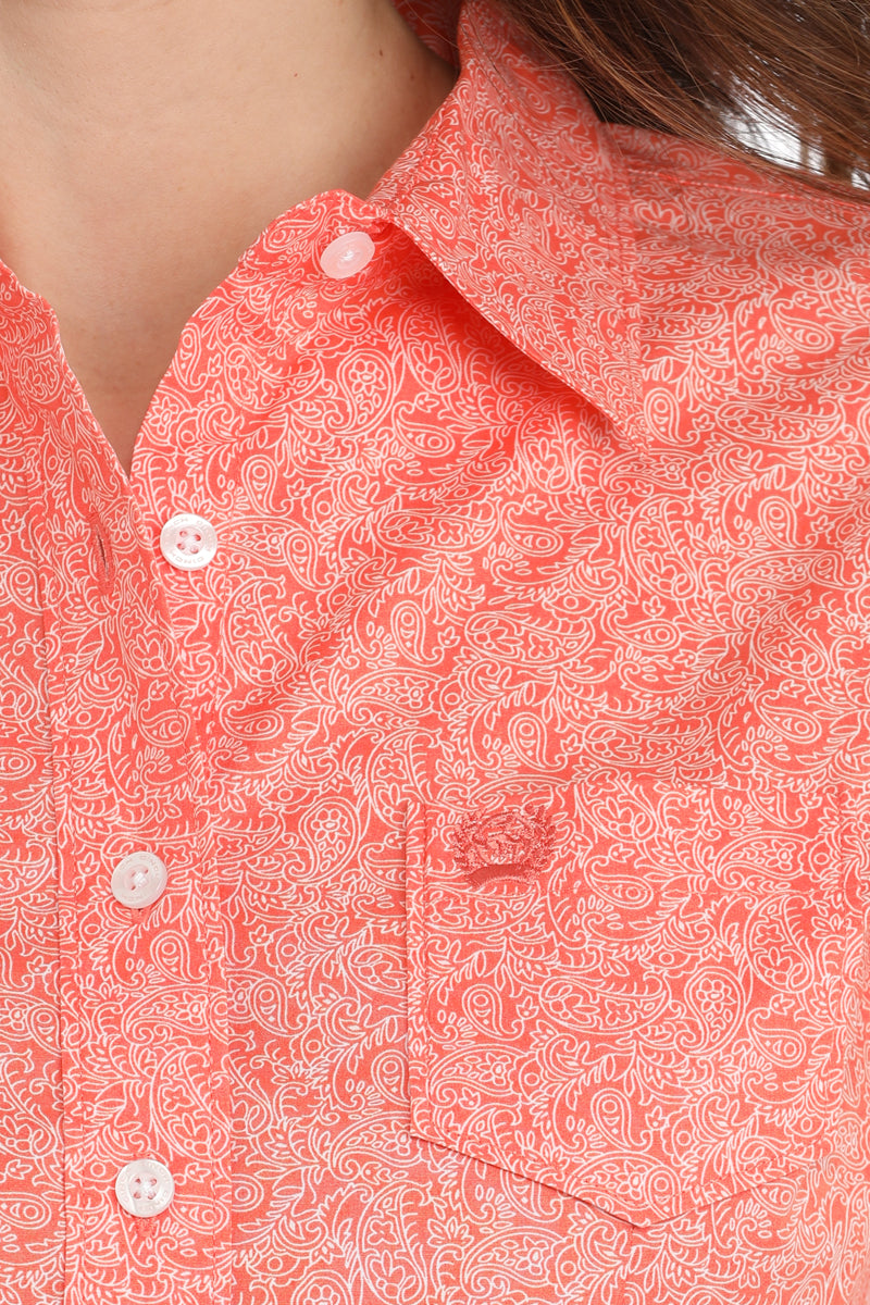 Women's Coral Paisley Long Sleeve Button Down by Cinch
