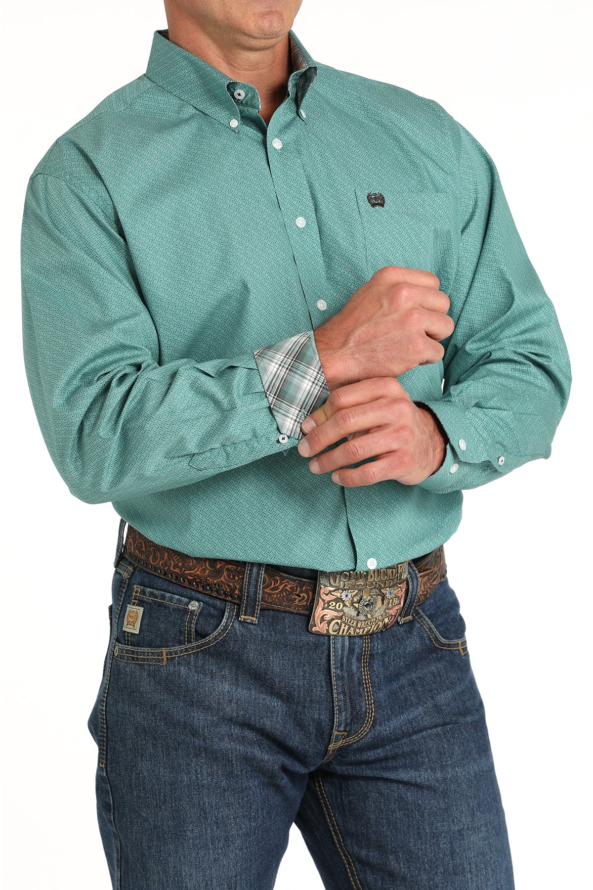 Men's Long Sleeve Print Dress Shirt in Green by Cinch