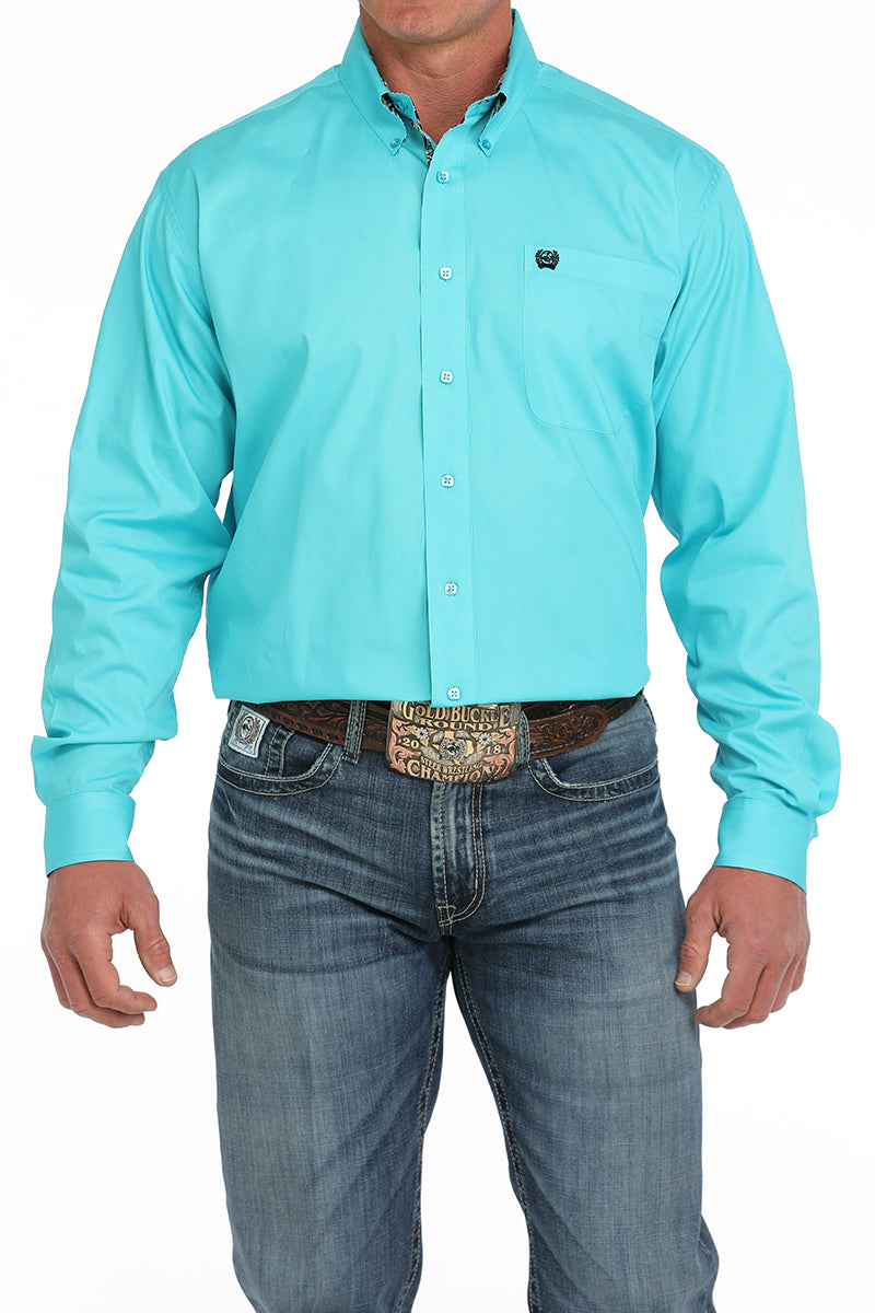 Mens Classic Fit Long Sleeve Solid Button Down Shirt in Turquoise by Cinch