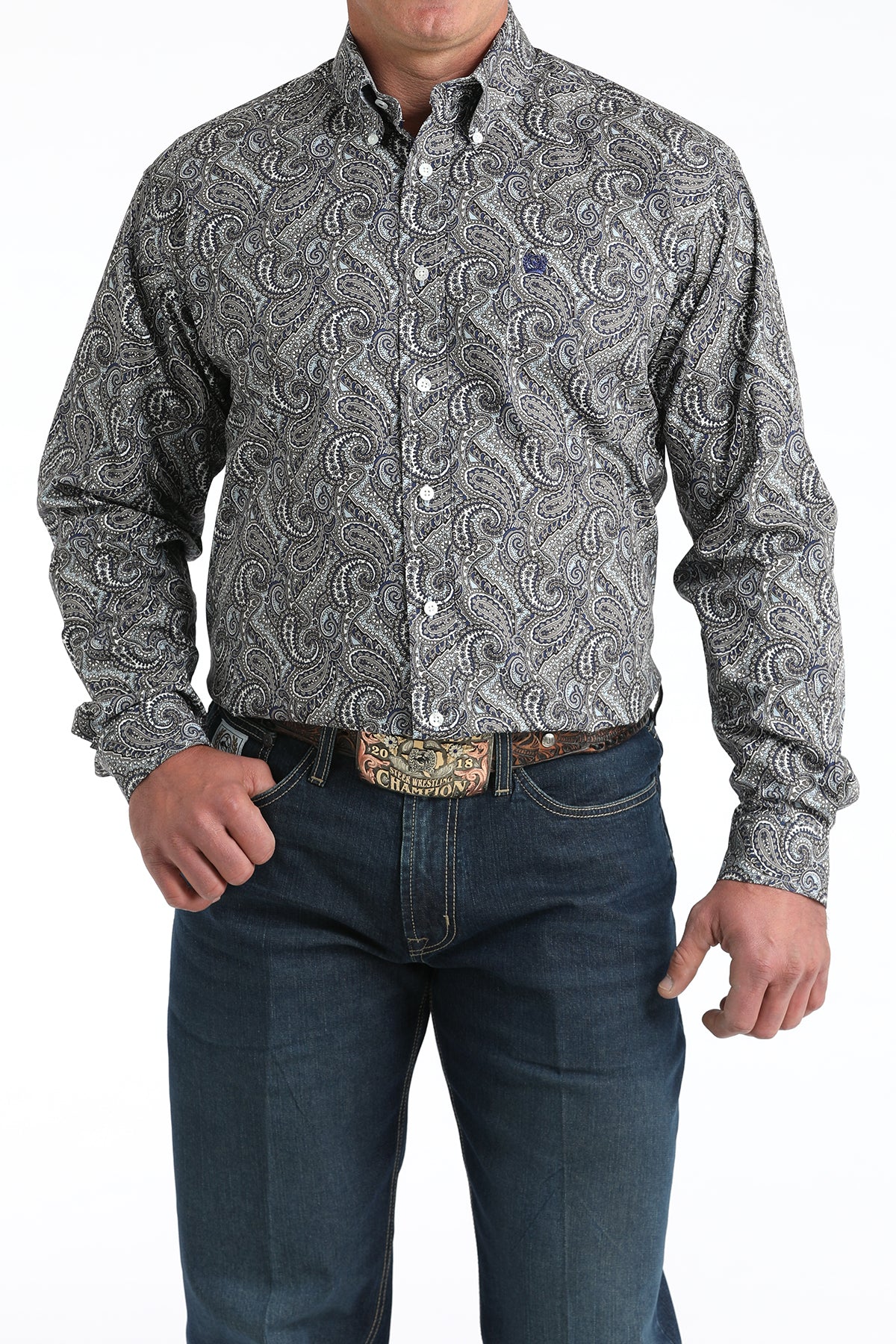 Mens Cinch Long Sleeve Paisley Print Button Up