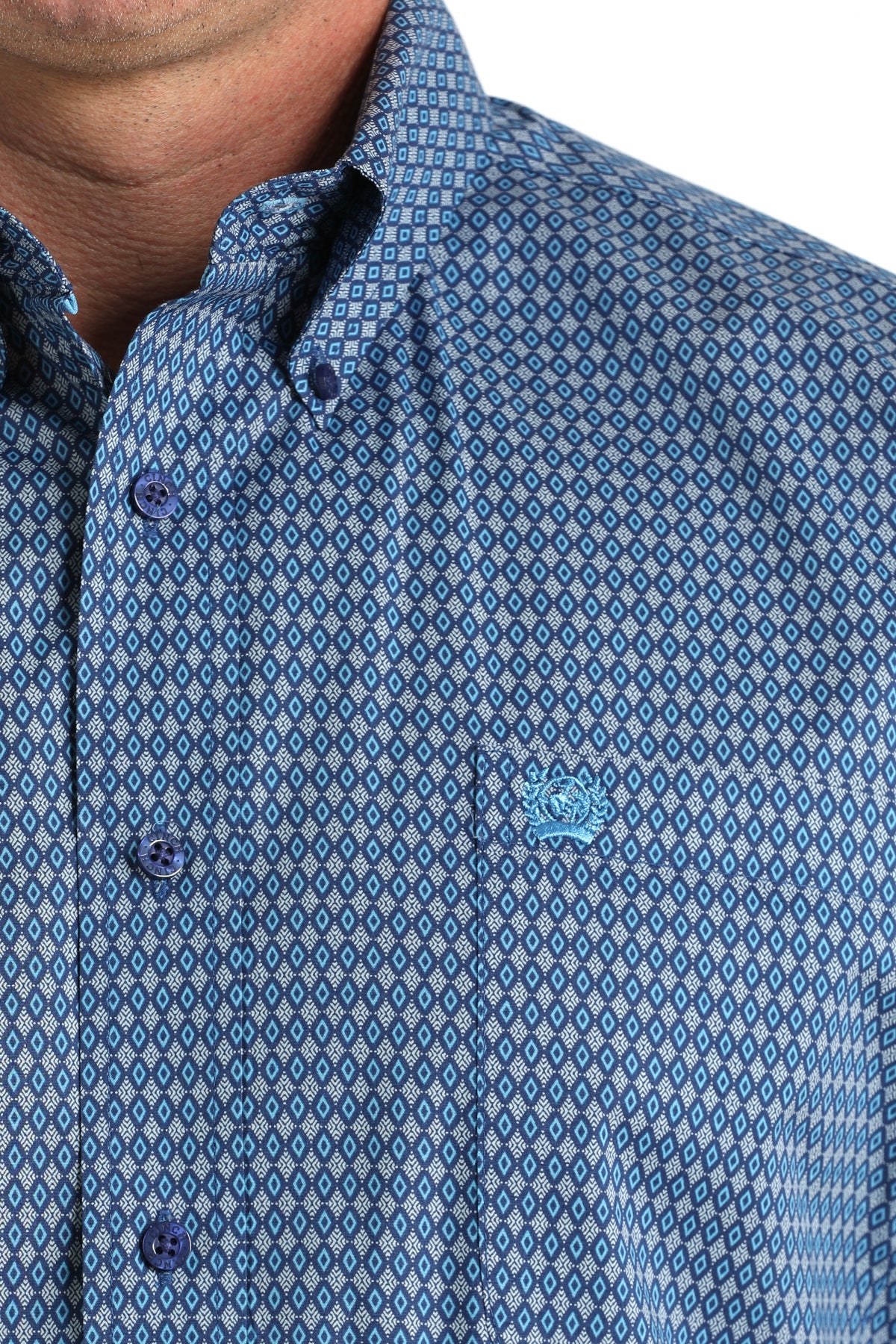 Cinch Mens Blue Geo Long Sleeve Button Down