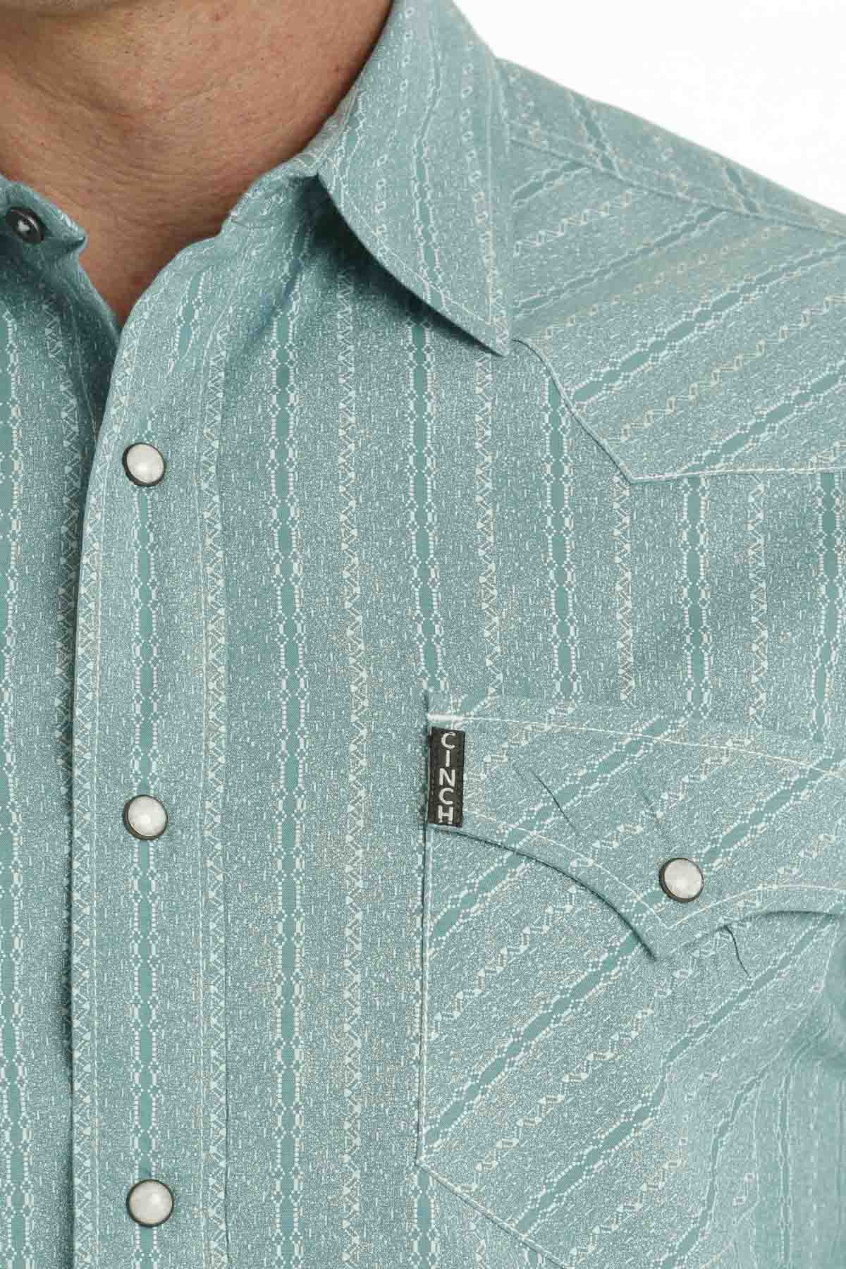 Long Sleeve Modern Fit Print in Turquoise by Cinch
