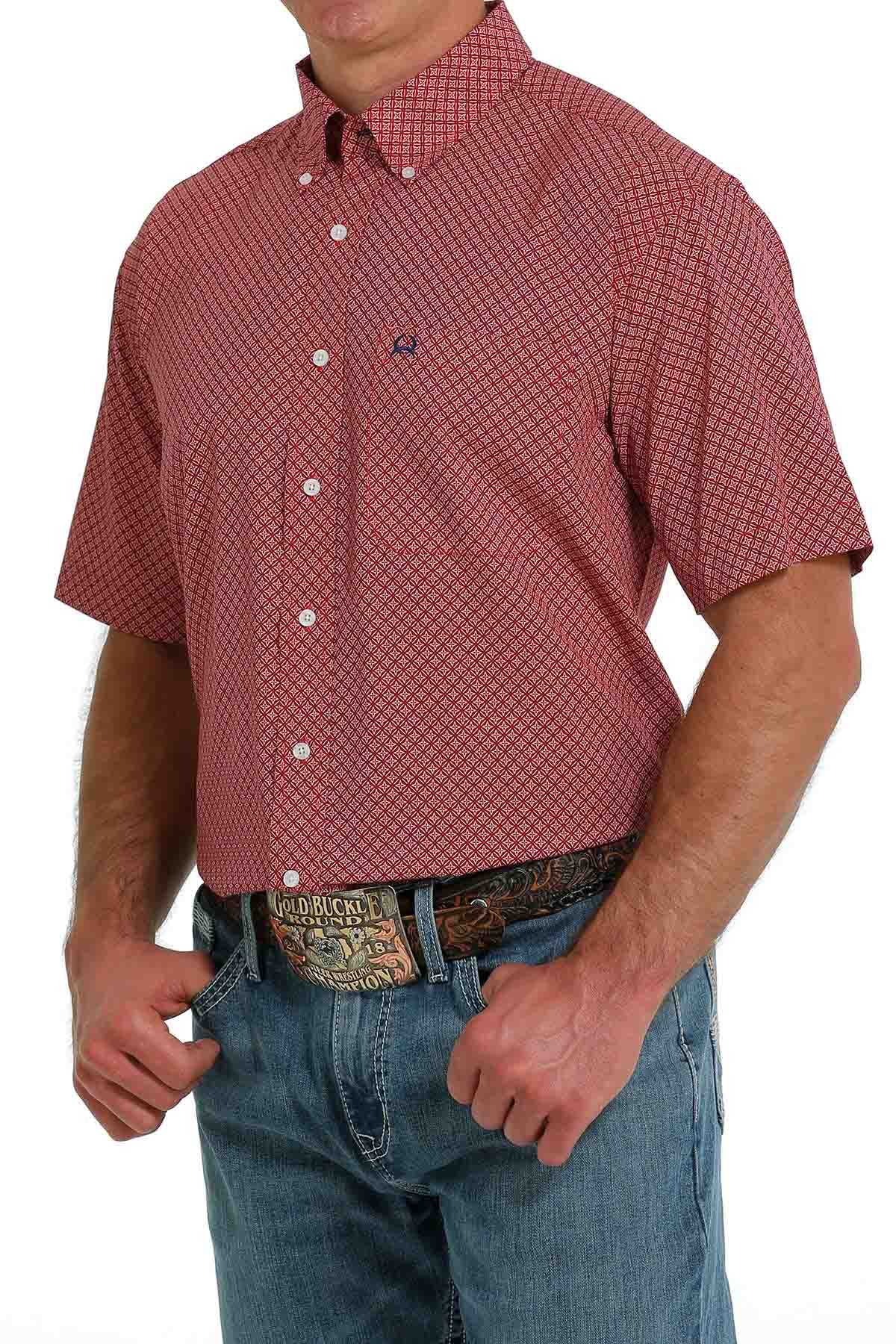 Cinch Men's Arena Flex Red Print Button Down
