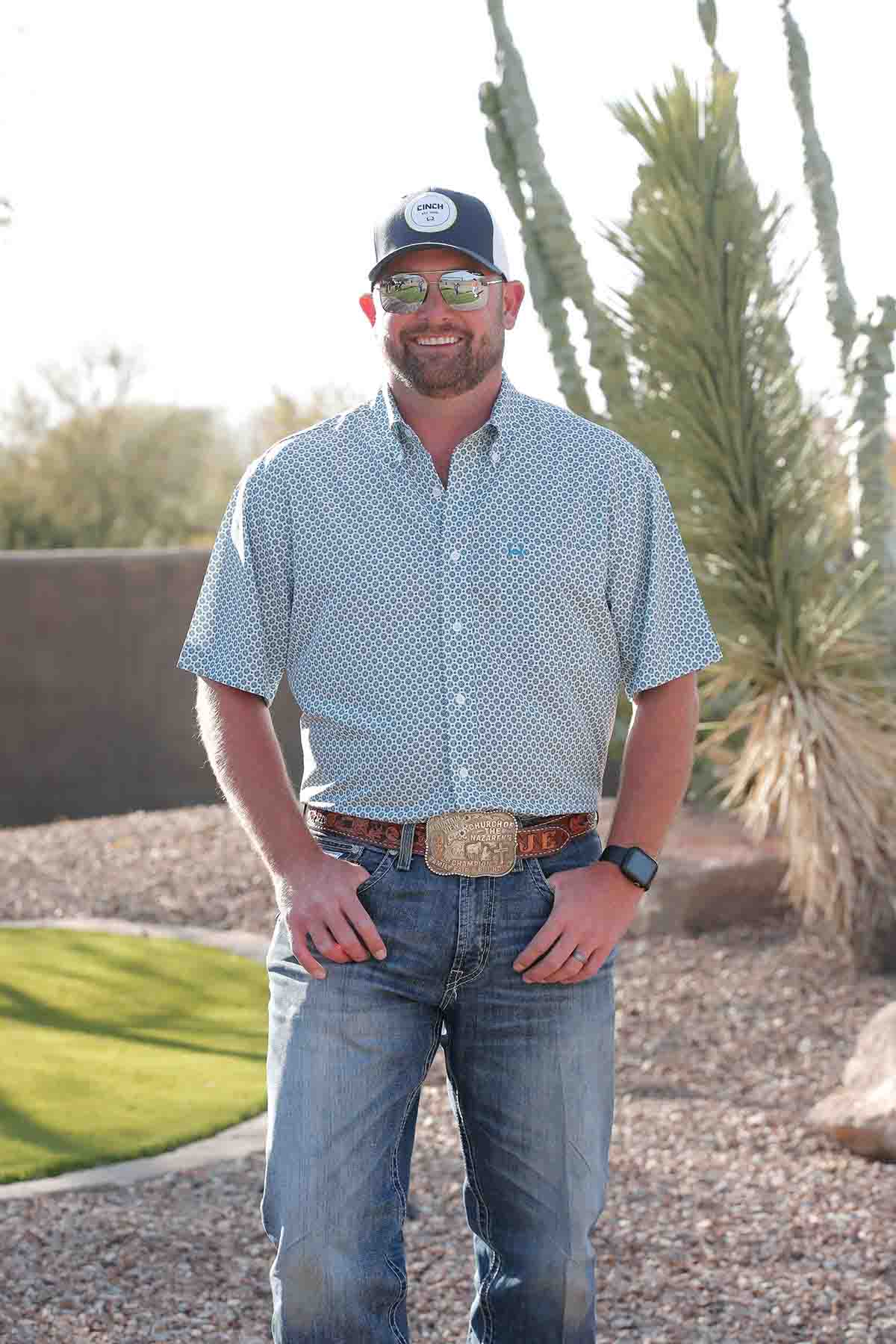 Arenaflex Men's SSL White and Blue Geometric Print BD by Cinch