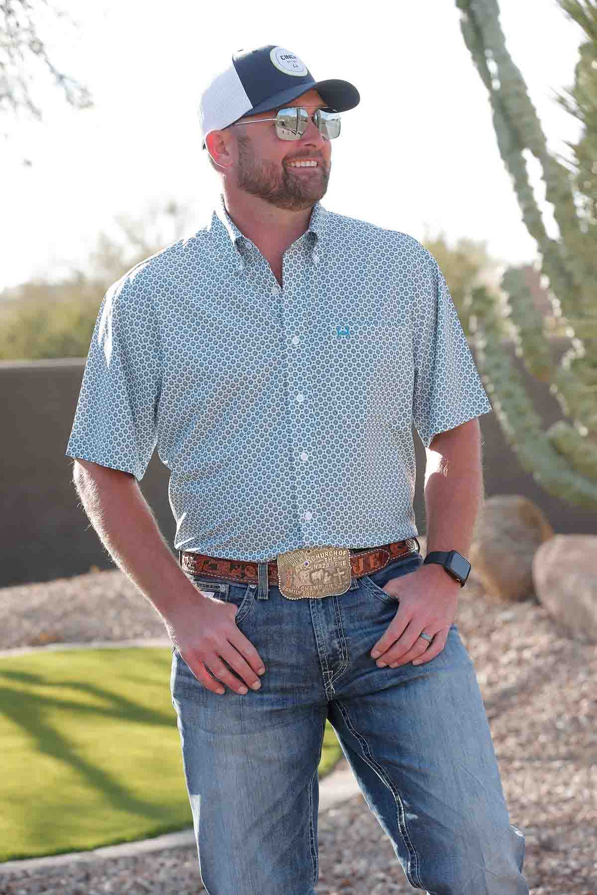Arenaflex Men's SSL White and Blue Geometric Print BD by Cinch