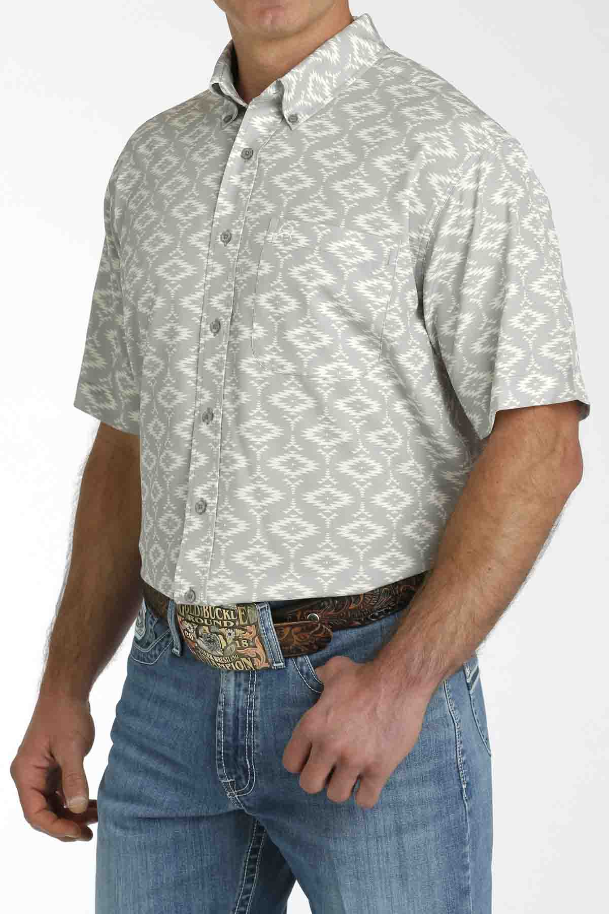 Men's ArenaFlex Grey Short Sleeve Button Up Shirt in Grey by Cinch