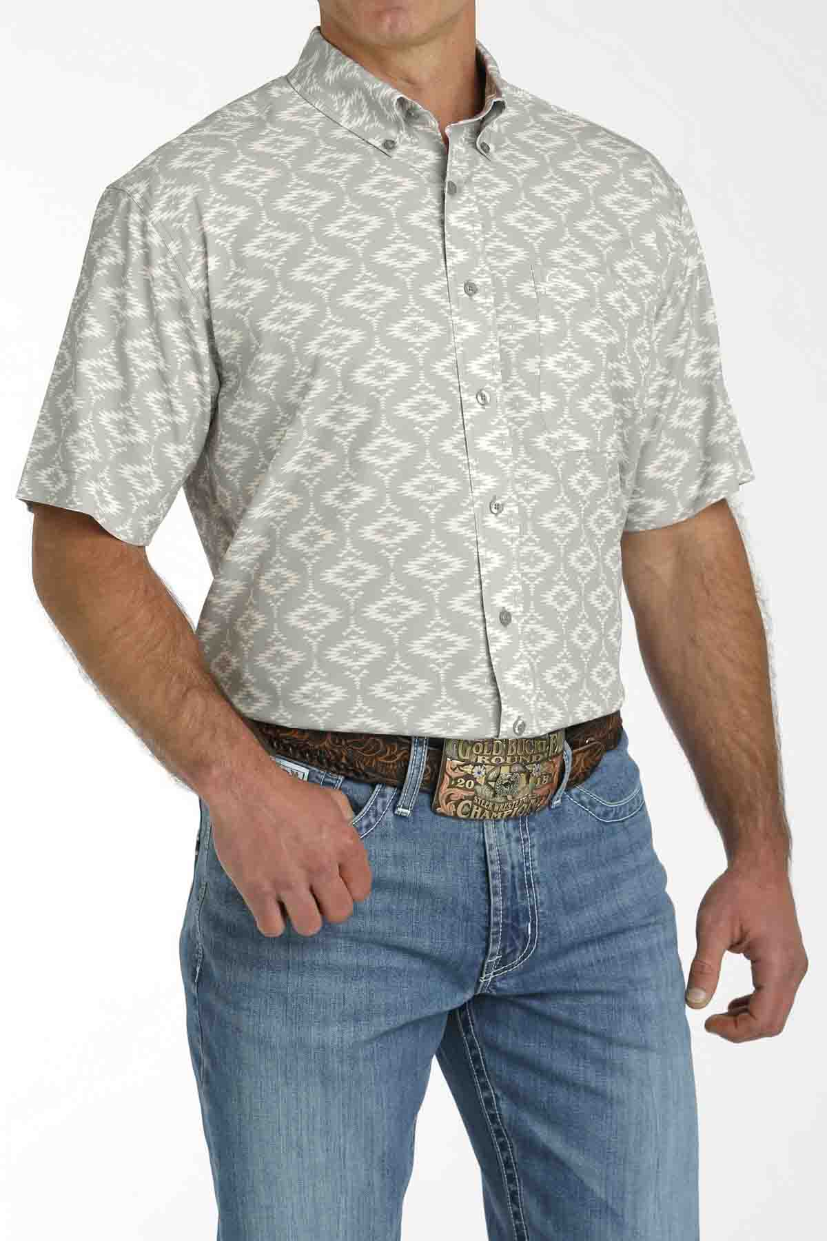 Men's ArenaFlex Grey Short Sleeve Button Up Shirt in Grey by Cinch