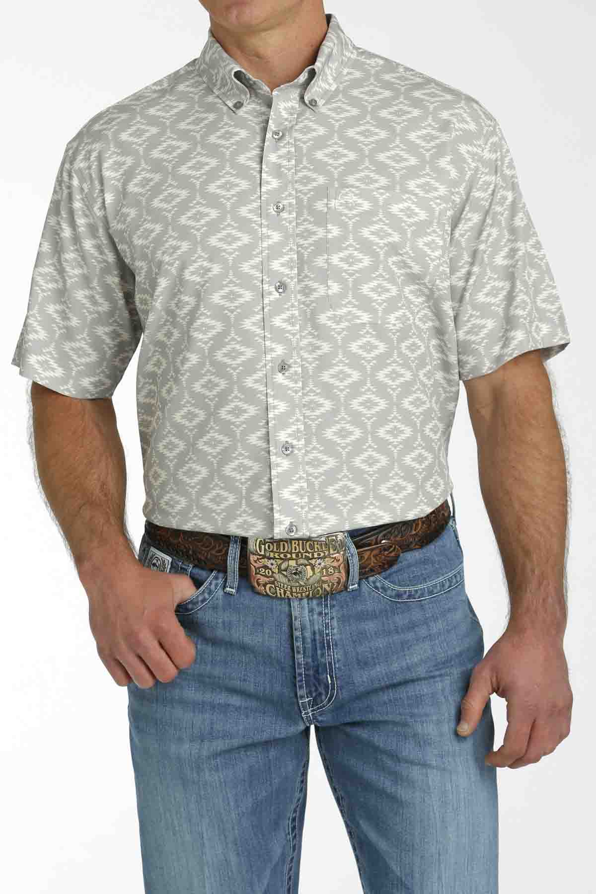 Men's ArenaFlex Grey Short Sleeve Button Up Shirt in Grey by Cinch
