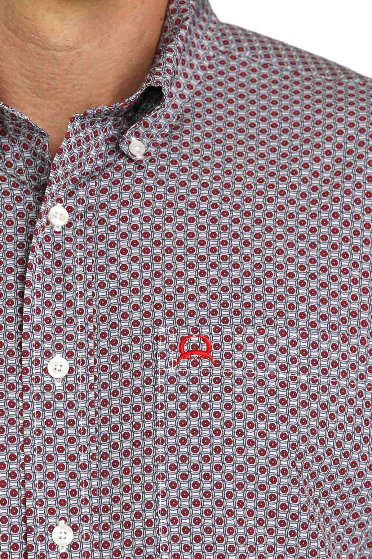 Men's Floral Geo Print ArenaFlex Short Sleeve Button Down Shirt in Red/Grey by Cinch