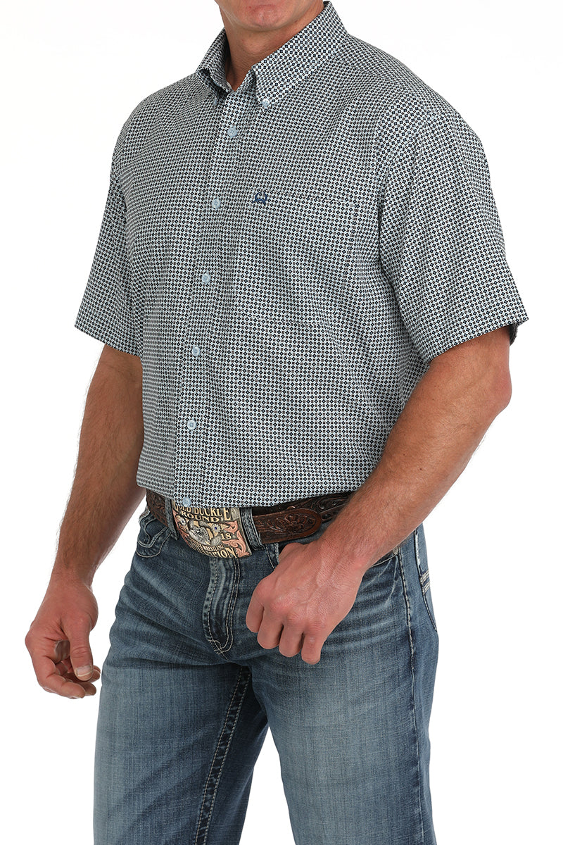 Mens ArenaFlex Diamond Print Short Sleeve Button Down by