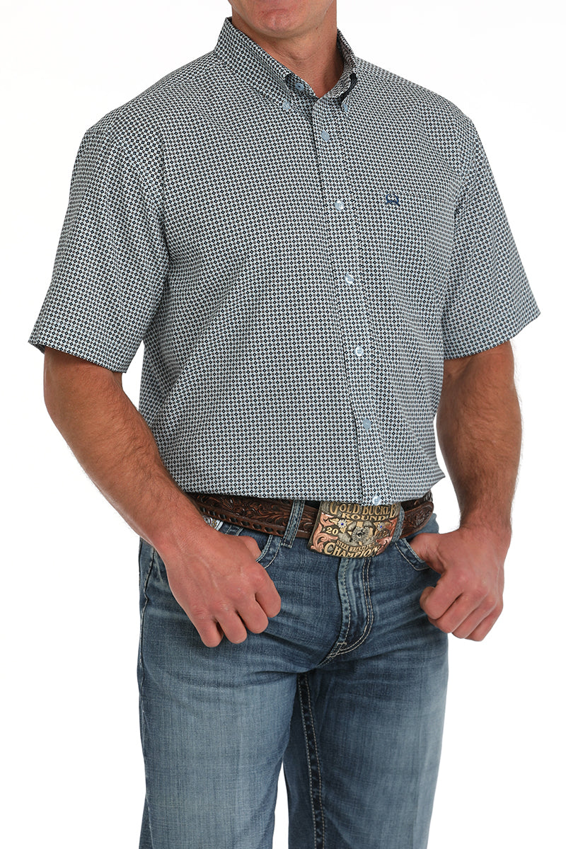 Mens ArenaFlex Diamond Print Short Sleeve Button Down by Cinch