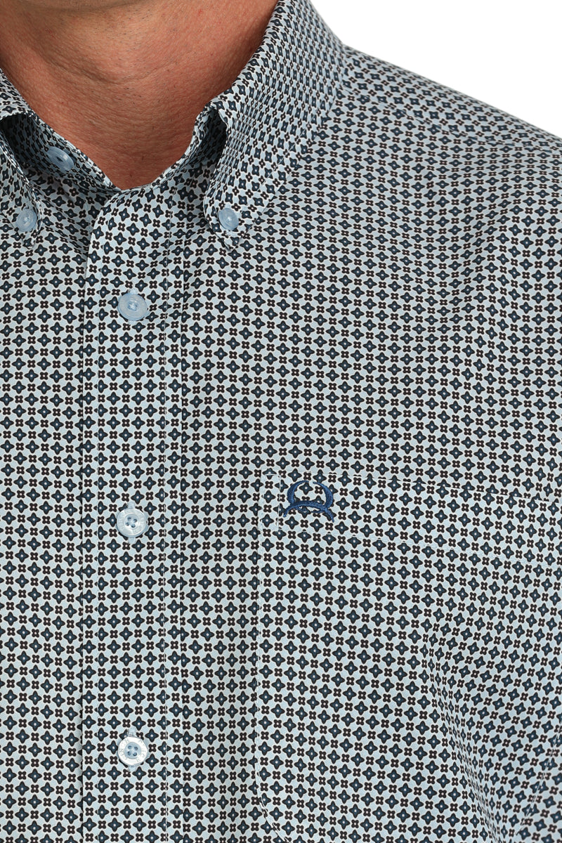 Mens ArenaFlex Diamond Print Short Sleeve Button Down by Cinch
