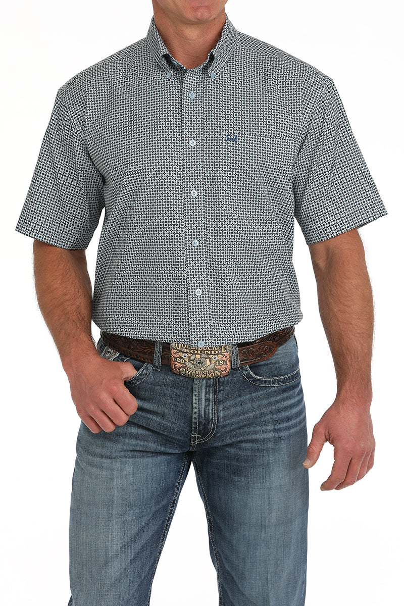 Mens ArenaFlex Diamond Print Short Sleeve Button Down by Cinch