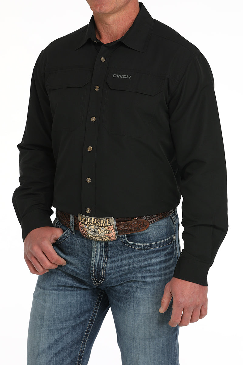 Mens Long Sleeve ArenaFlex Button Down in Black by Cinch