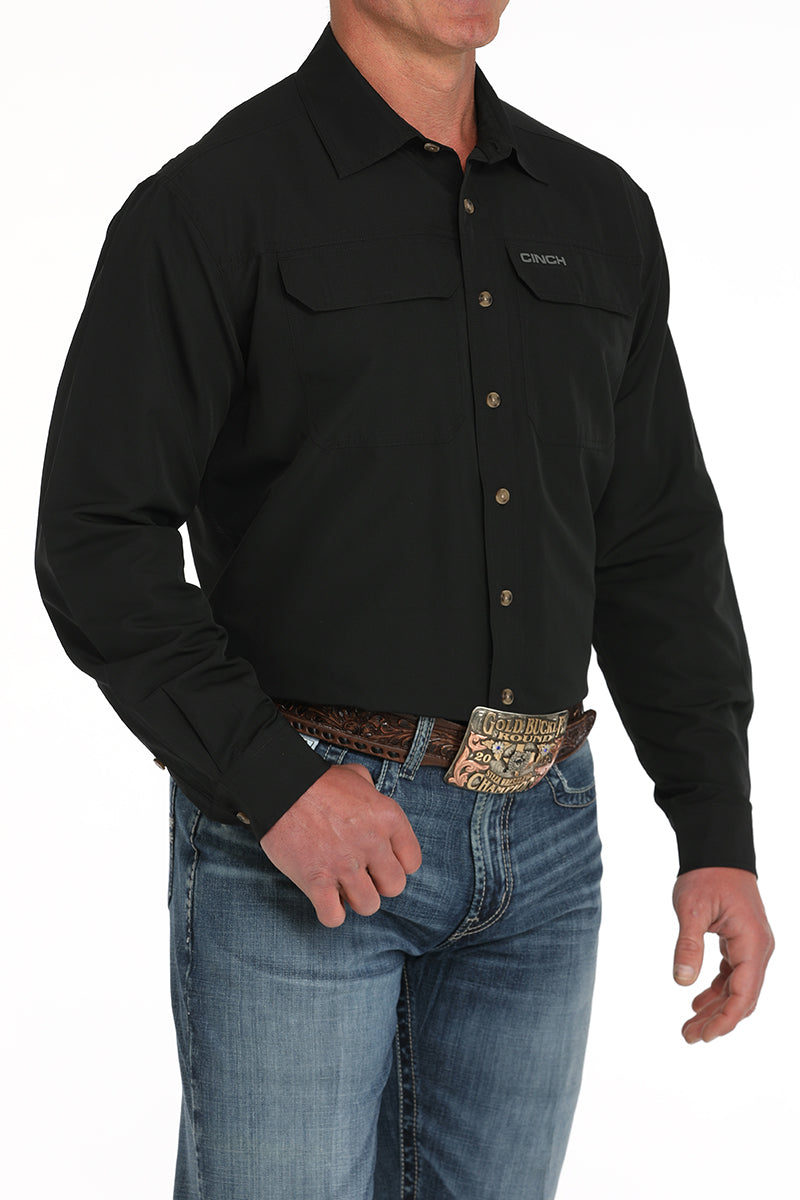 Mens Long Sleeve ArenaFlex Button Down in Black by Cinch